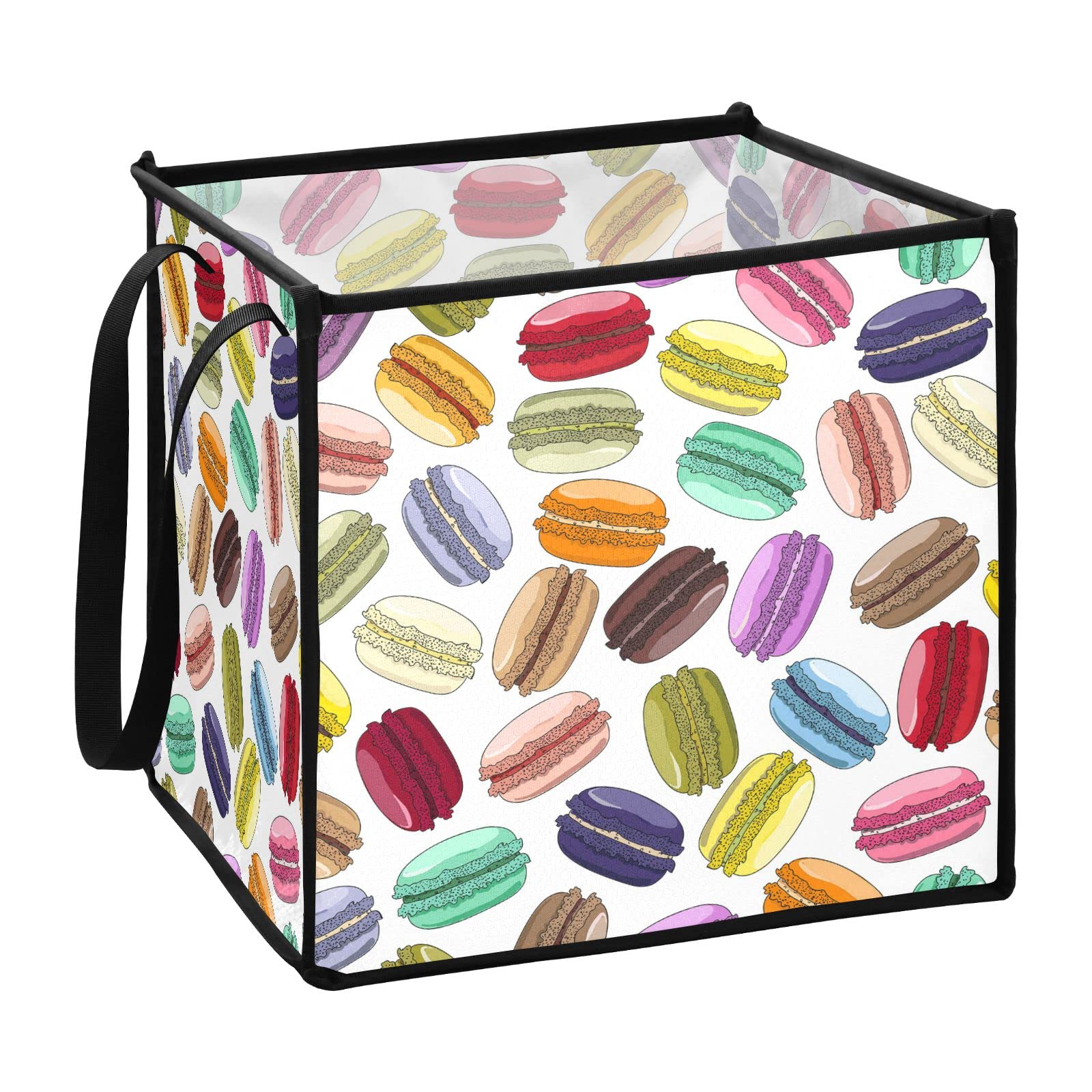 Colorful Macaroon French Dessert Inspired Collapsible Fabric Storage Bins - 10.6x10.6x10.6 Inch Square Toy Organizer with Handles for Nursery, Shelves & Closet - Perfect for Kids Room Organization & Home Decor Storage Solutions