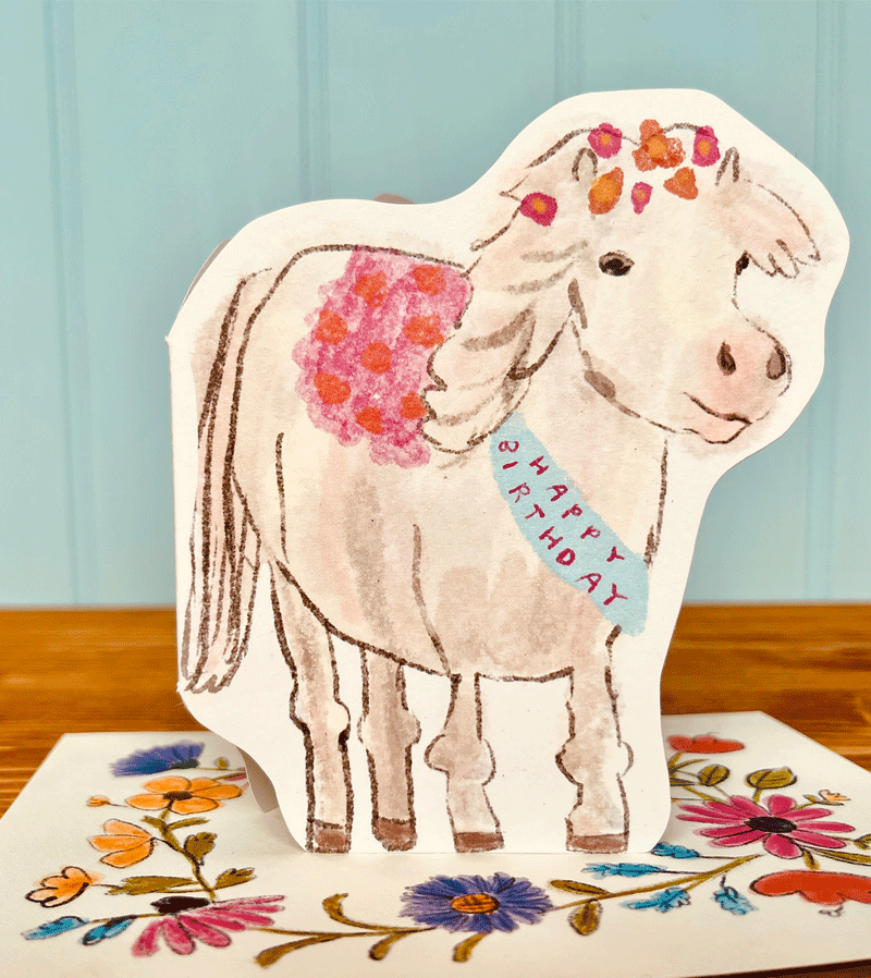 Laura Skilbeck Cutout Pony Birthday Card - Unique Handmade Greeting Card for Kids, Girls, and Horse Lovers | Perfect for Birthdays, Parties, and Special Occasions