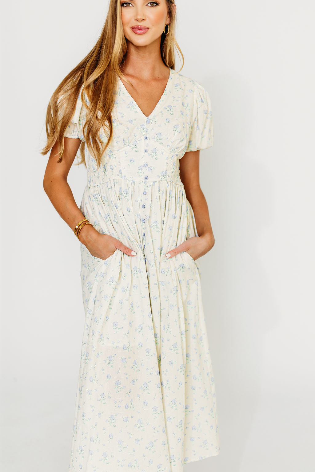 Kylee Women's 100% Cotton Floral Print Maxi Dress French Blue - Perfect for Summer Beach Vacations, Garden Parties & Boho Outfits