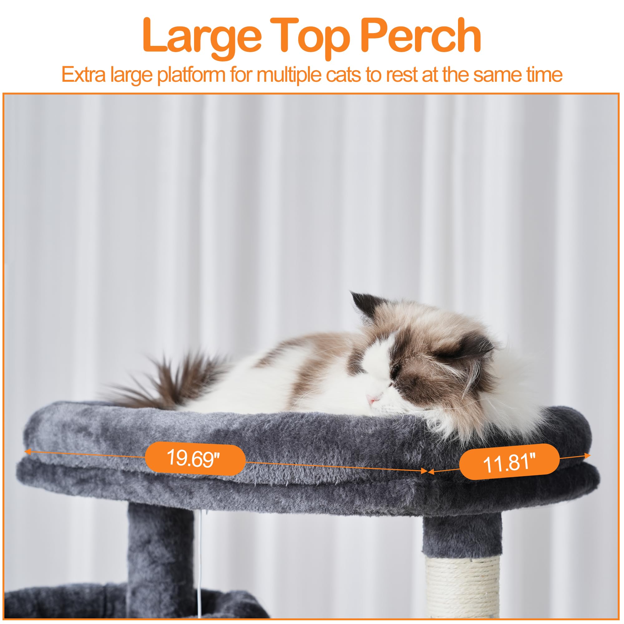 Heybly 71-Inch Tall Cat Tree for Indoor Cats - 2 Perches, 2 Large Condos, 2 Hammocks, Basket & Scratching Pad - Durable Cat Furniture Tower in Smoky Gray (HCT034G) - Perfect for Play, Rest & Scratching in Living Rooms & Bedrooms
