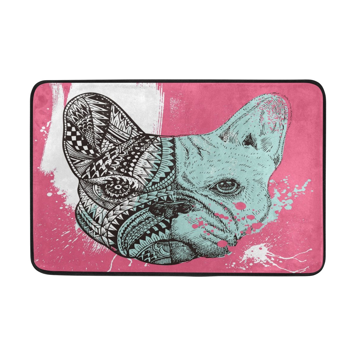 ALAZA Watercolor French Bulldog Pug Dog Doormat - Non-Slip Indoor Outdoor Entrance Rug, 23.6 x 15.7 Inch, Absorbent Bathroom Kitchen Floor Mat - Perfect for Home Entryway, Patio, Laundry Room & Pet Areas