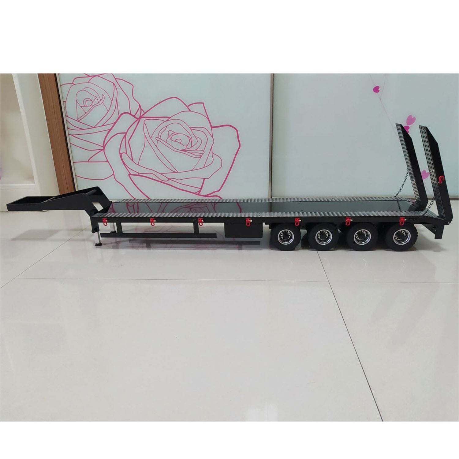 1/14 Scale Metal 4-Axle Semi Trailer for RC Tractor Truck - Remote Control Simulation Vehicle with Electric Motor, Pre-Painted & Assembled - Perfect for RC Car Enthusiasts & Collectors, Great for Racing, Display and Realistic Truck Simulation