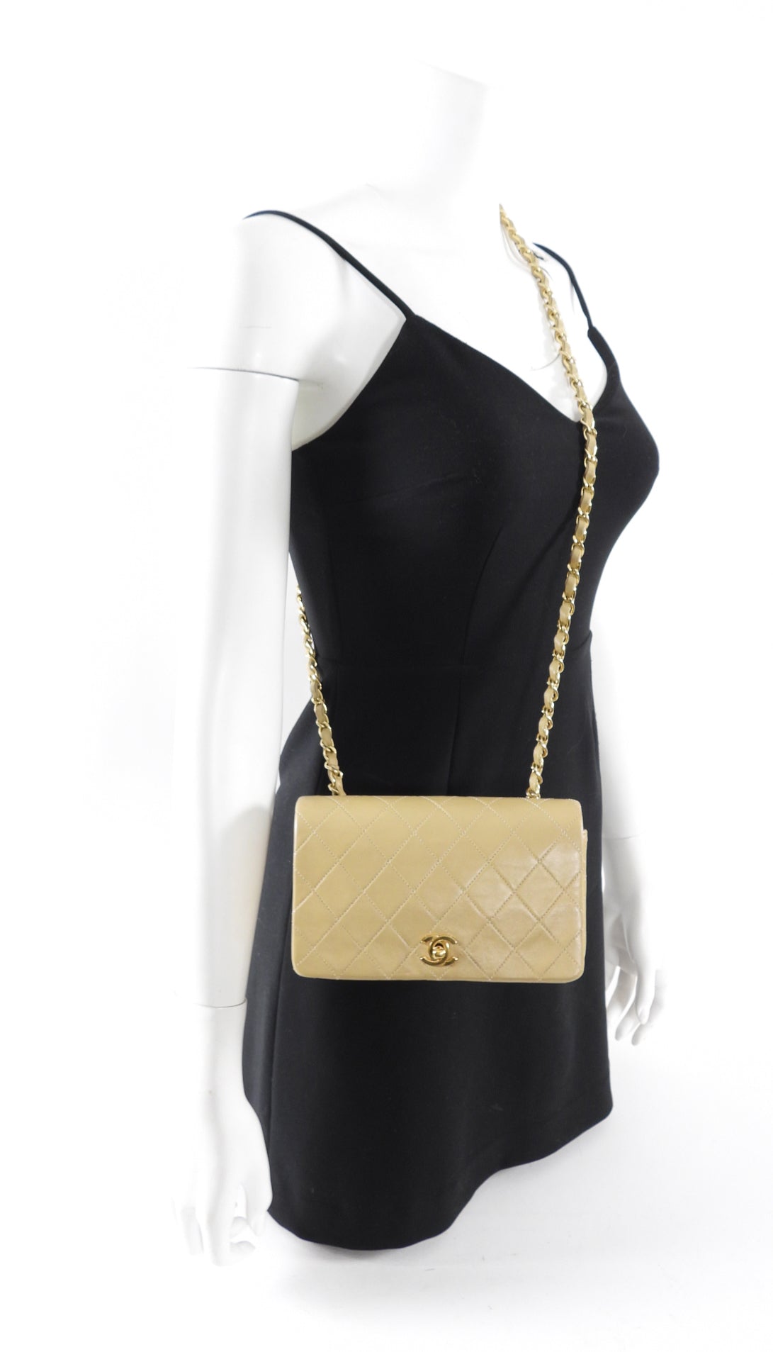 Vintage Chanel Classic Flap Bag 1989-1991 Beige Mini Quilted Leather with Gold Hardware - Luxury Crossbody Purse for Women, Perfect for Date Night & Special Occasions