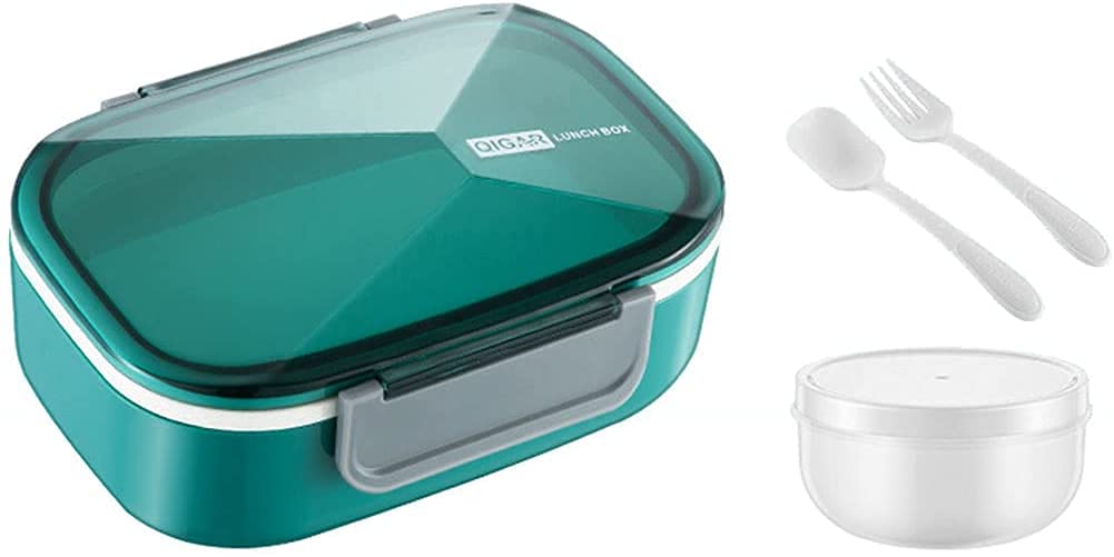Vastate Stackable Leakproof Bento Lunch Box with Spoon, Fork & Sauce Cup - BPA-Free, Microwave Safe for Adults | Perfect for Office, School, Picnics & Meal Prep (Dark Green)