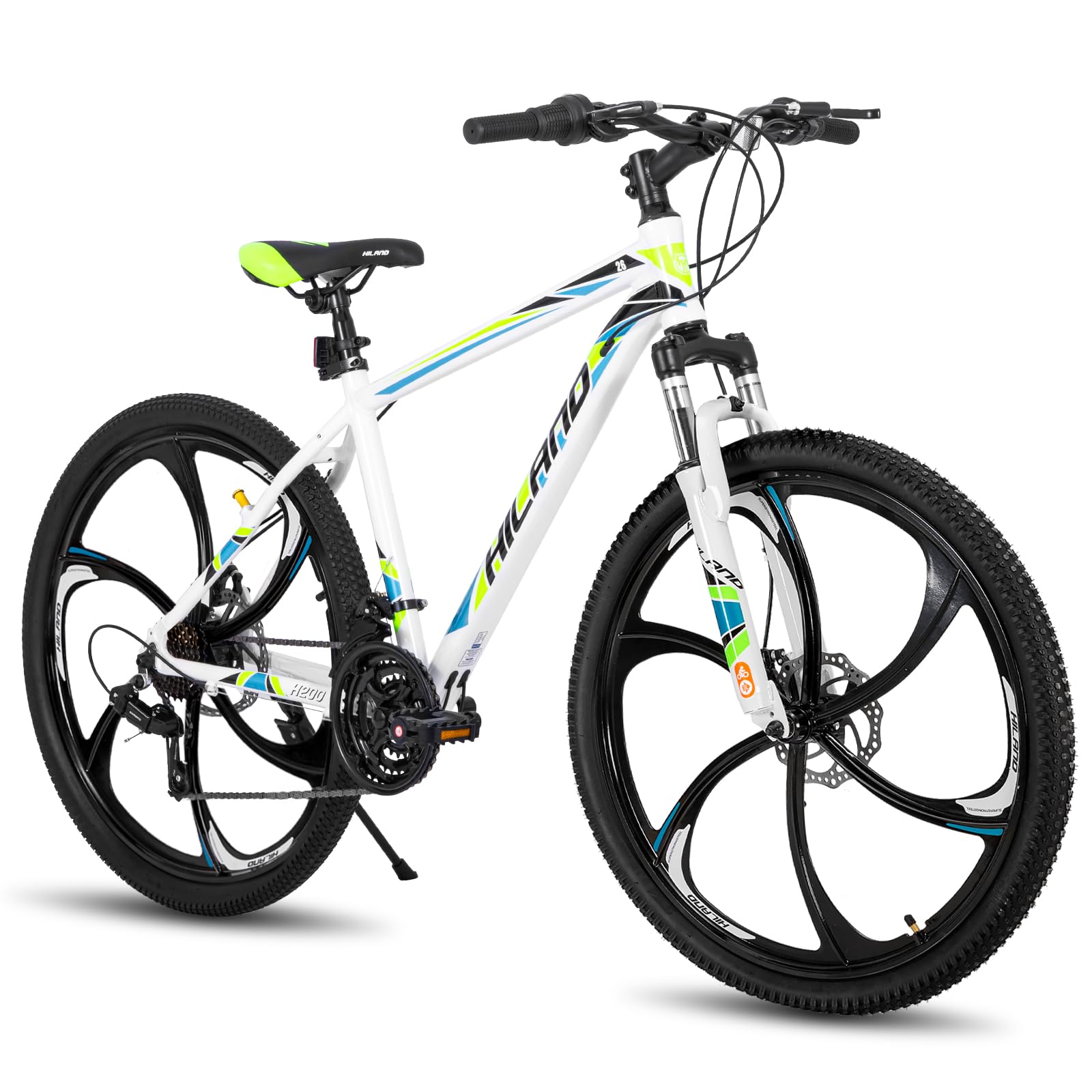 HILAND 26 Inch Mountain Bike for Men & Women - 21-Speed Drivetrain, Lightweight Aluminum Frame, Disc Brakes, 3/6 Spoke Design | Perfect for Trail Riding, Commuting & Outdoor Adventures