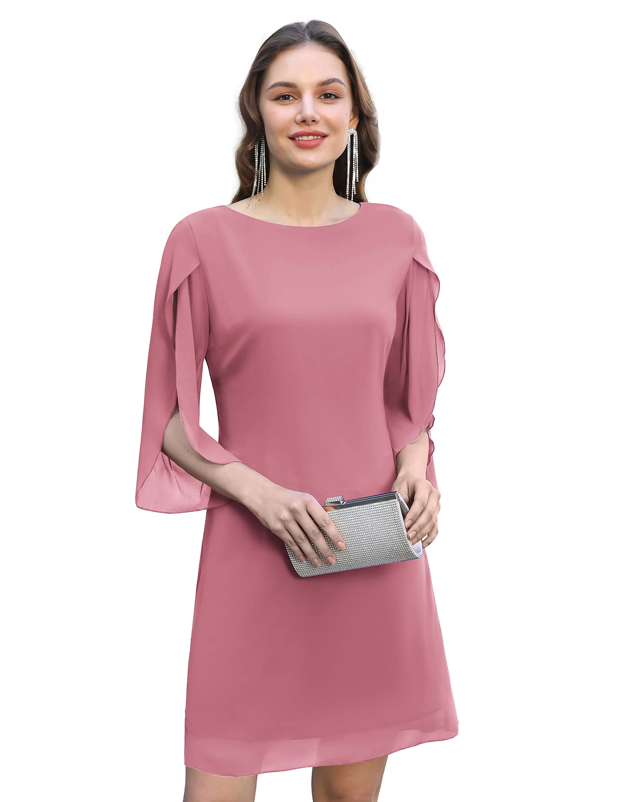 GRACE KARIN Women's Elegant Chiffon Cocktail Dress 2023 | Wedding Guest Dress | Party Gown | A-Line Flowy Formal Dress for Evening Events, Bridal Shower & Special Occasions