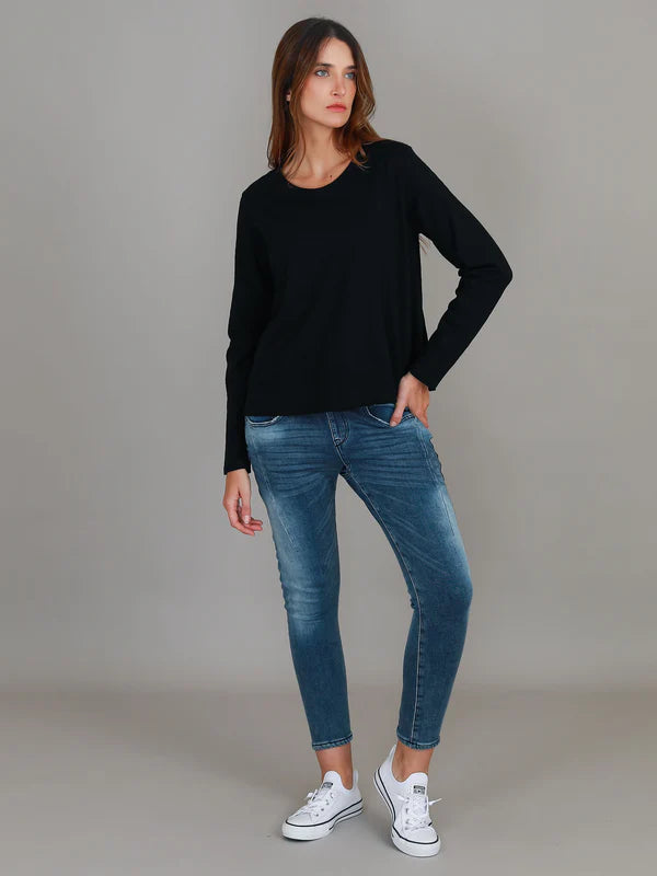 Sonya Women's Long Sleeve T-Shirt - Soft Cotton Basic Tee for Casual Wear (Black) | Perfect for Layering, Office Outfits & Everyday Comfort