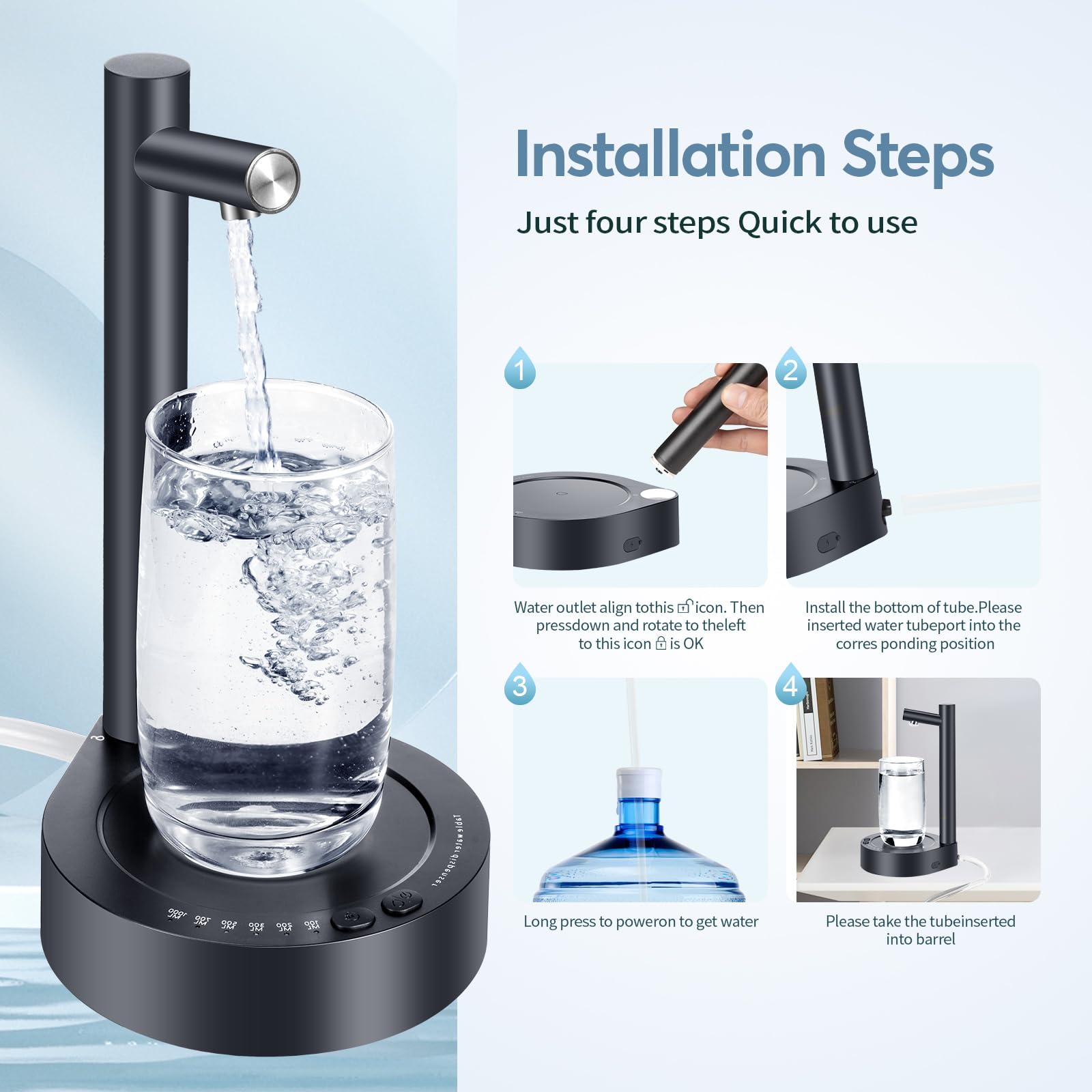 USB Charging Desktop Water Dispenser - Portable Electric Pump for Home, Office & Travel - Nightstand & Bedside Water Bottle Dispenser - Perfect for Hydration at Work, Camping & Bedside Use