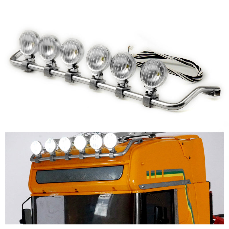 6pcs LESU Stainless Steel & Plastic LED Spotlight Toplight Lamp Kit for 1/14 Scale Highline R620 R470 RC Tractor Truck Models - DIY Upgrade Parts for Radio Controlled Construction Vehicles | Perfect for Nighttime Operation & Realistic Detailing