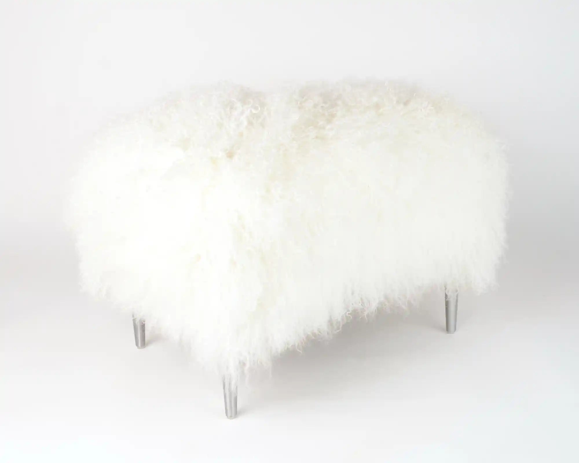 Premium White Tibetan Lambskin Footstool with Sturdy Metal Legs - 45x30x34cm Ottoman for Living Room, Bedroom & Office Decor