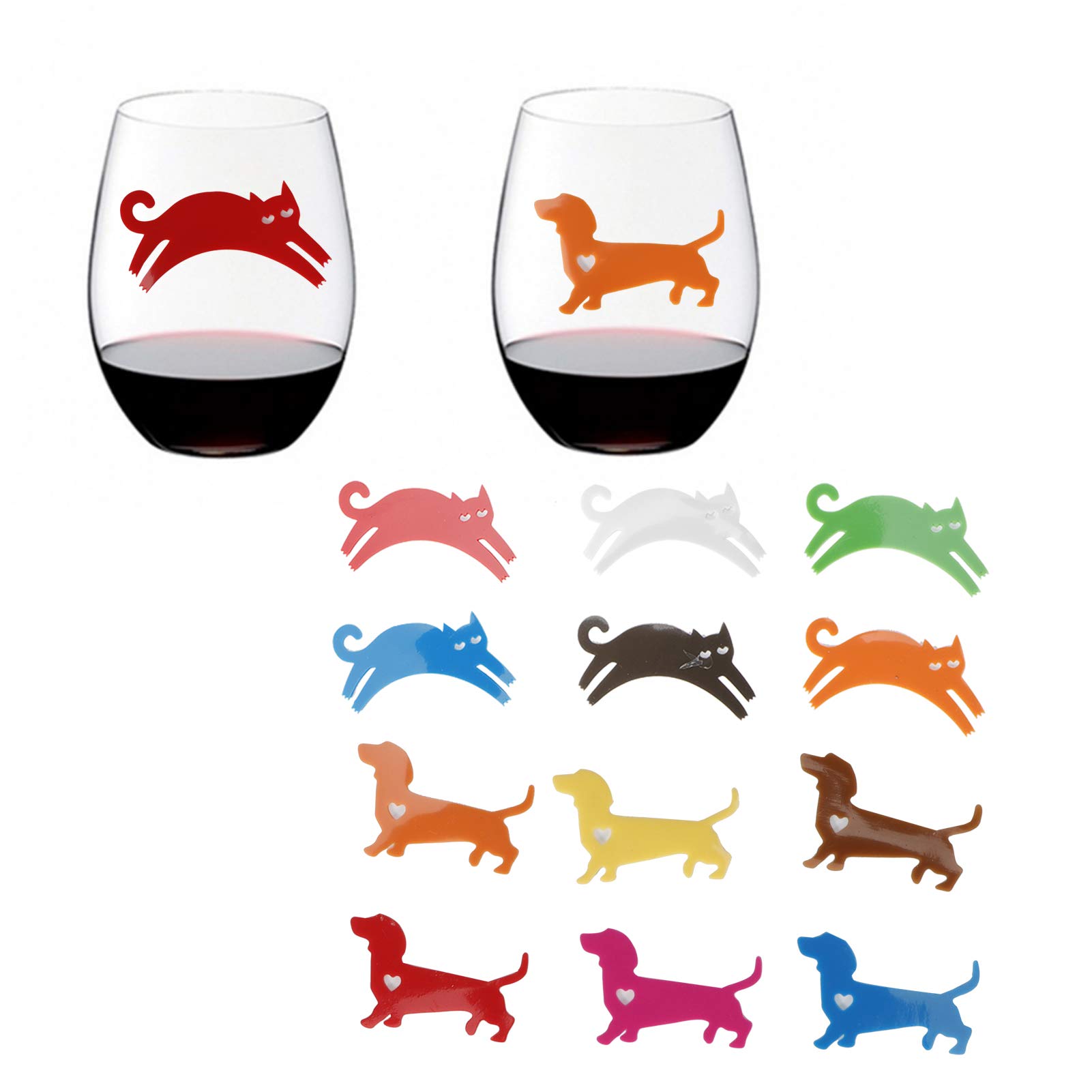 Zerodis 24-Piece Wine Glass Markers Set - Cute Cat & Dog Shaped Drink Identifiers for Wine, Cocktail, and Champagne Glasses - Perfect for Bar Parties, Dinner Events, and Wedding Receptions