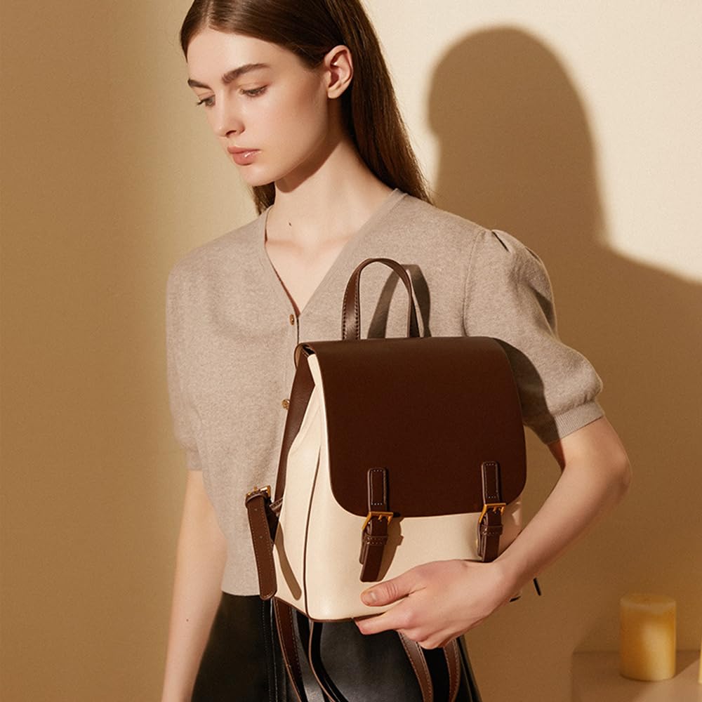JIUFENG Mini Leather Backpack for Women - Small Crossbody Purse & Stylish Travel Daypack (Beige) | Perfect for Work, School & Weekend Outings