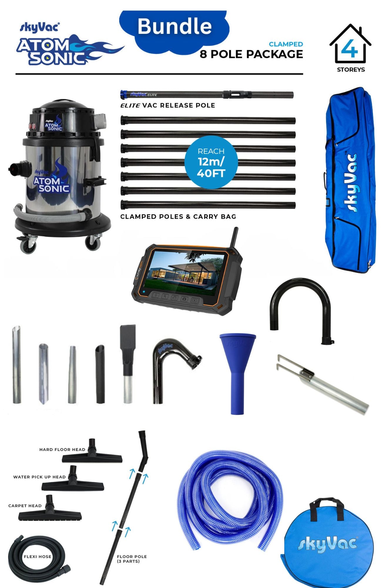 SkyVac®️ Sonic Atom Gutter Vacuum Cleaner Kit - Most Powerful Cordless Gutter Cleaning System for Home & Roof Maintenance (Includes Accessories) - Perfect for Fall Leaf Removal & Year-Round Gutter Protection