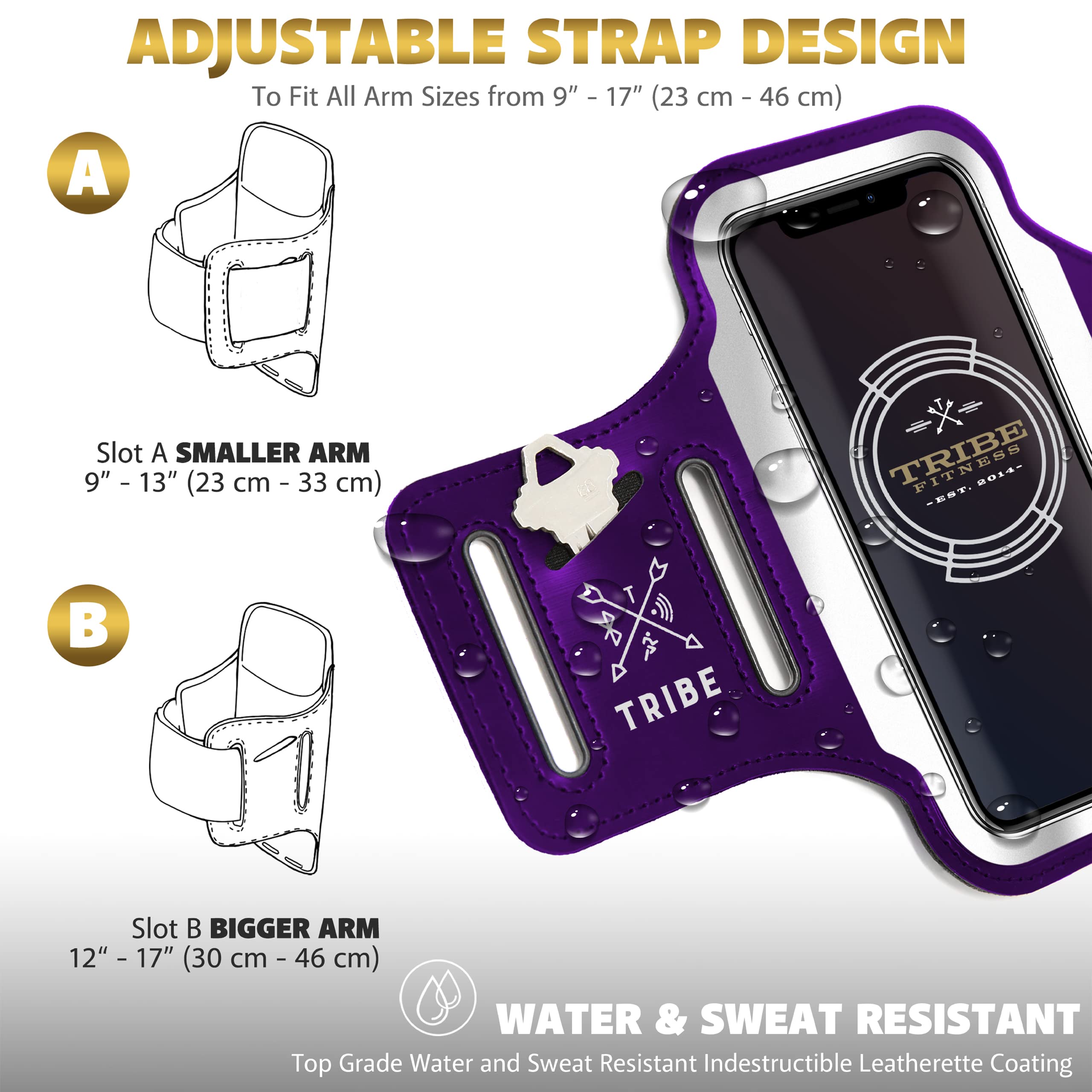 TRIBE Running Phone Holder Armband for iPhone & Galaxy - Adjustable Sports Arm Band for Women & Men - Perfect for Running, Jogging, Walking, Gym Workouts - Fits All Smartphones with CC/Key Pocket - Ideal for Fitness Enthusiasts & Outdoor Activities