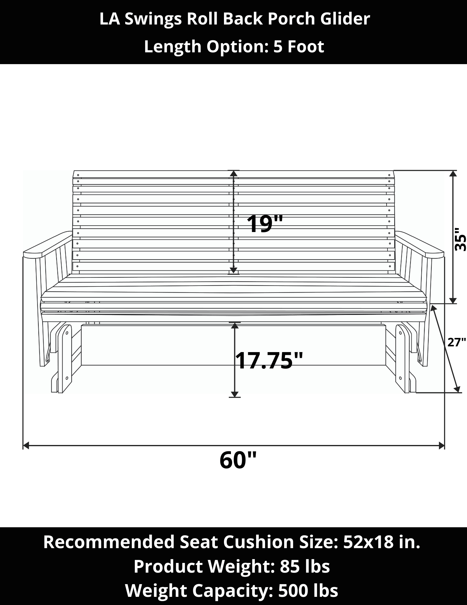 LA Swings Roll Back Cypress Porch Glider - Classic Wooden Outdoor Swing Bench for Patio, Garden & Backyard Relaxation | Perfect for Porch Sitting, Reading & Enjoying Nature