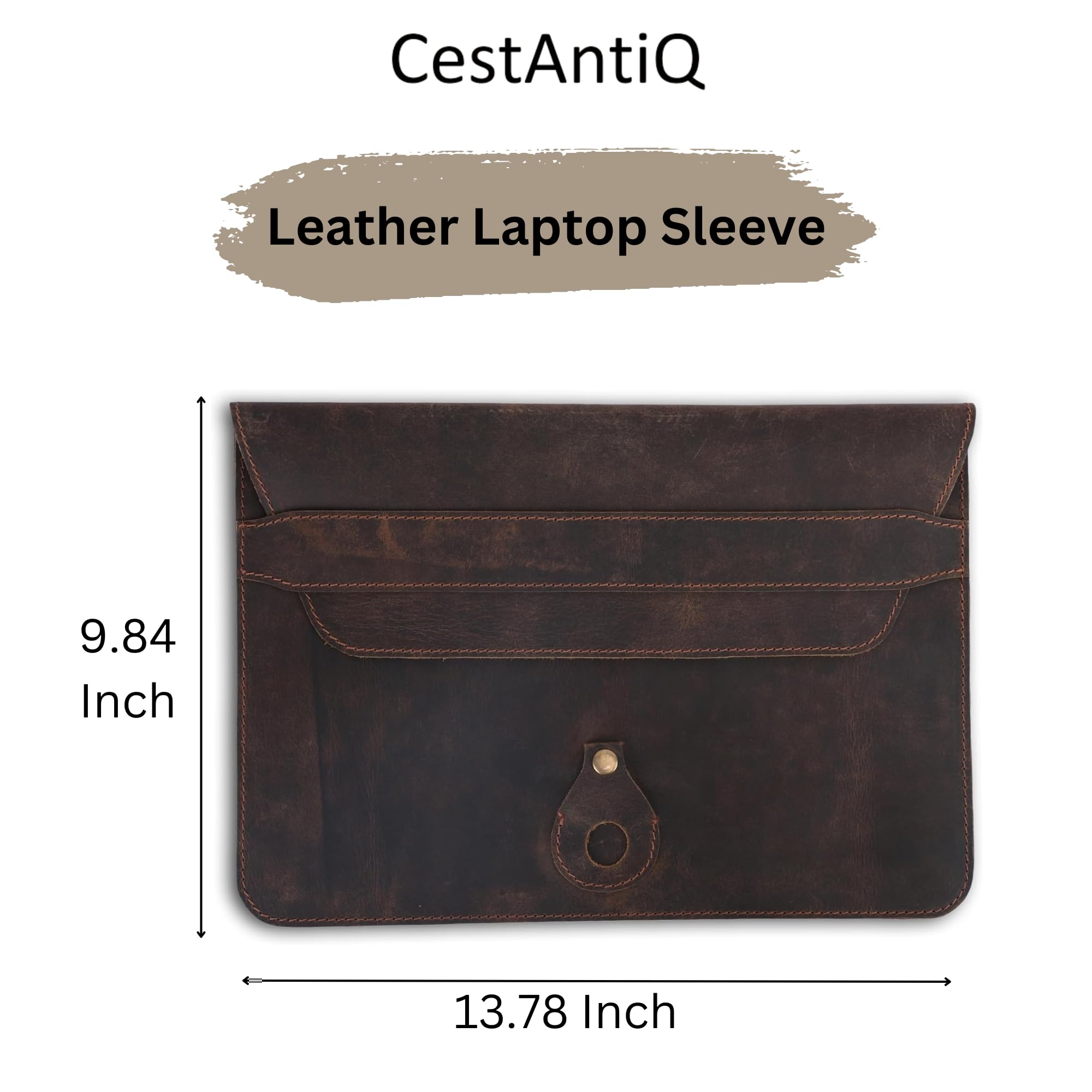 Premium Genuine Leather Laptop Sleeve for MacBook Pro 13-13.3 Inch (M1/M2/M3 Chip) & MacBook Air 14 Inch - Shockproof Protective Case with AirTag Pocket & Pen Holder (Brown) | Perfect for Business Travel, Office & College Use