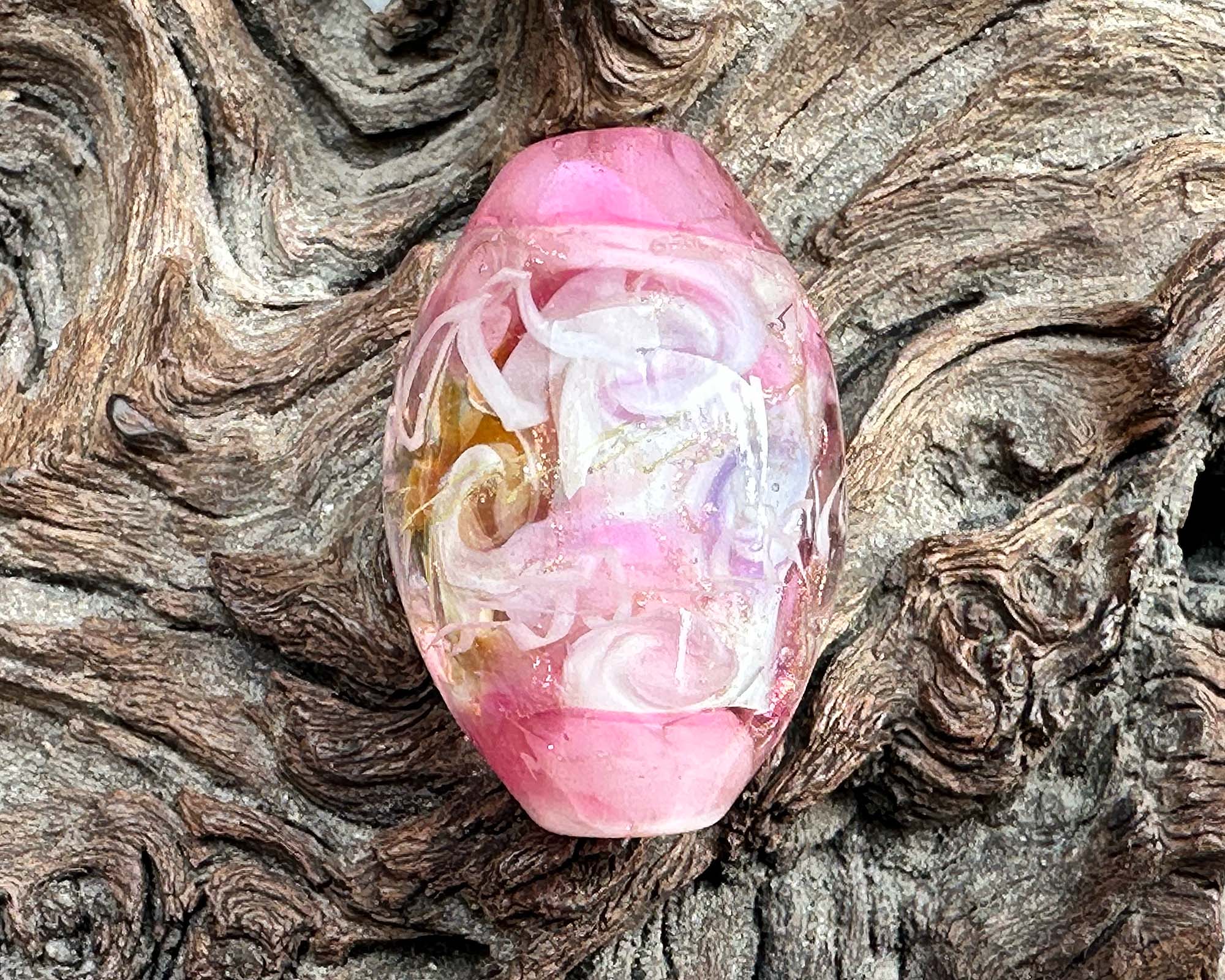 Sunset Pink Shimmer Lampwork Glass Focal Bead for Jewelry Making - DIY Necklace, Bracelet & Earring Designs - Perfect for Handmade Gifts & Craft Projects