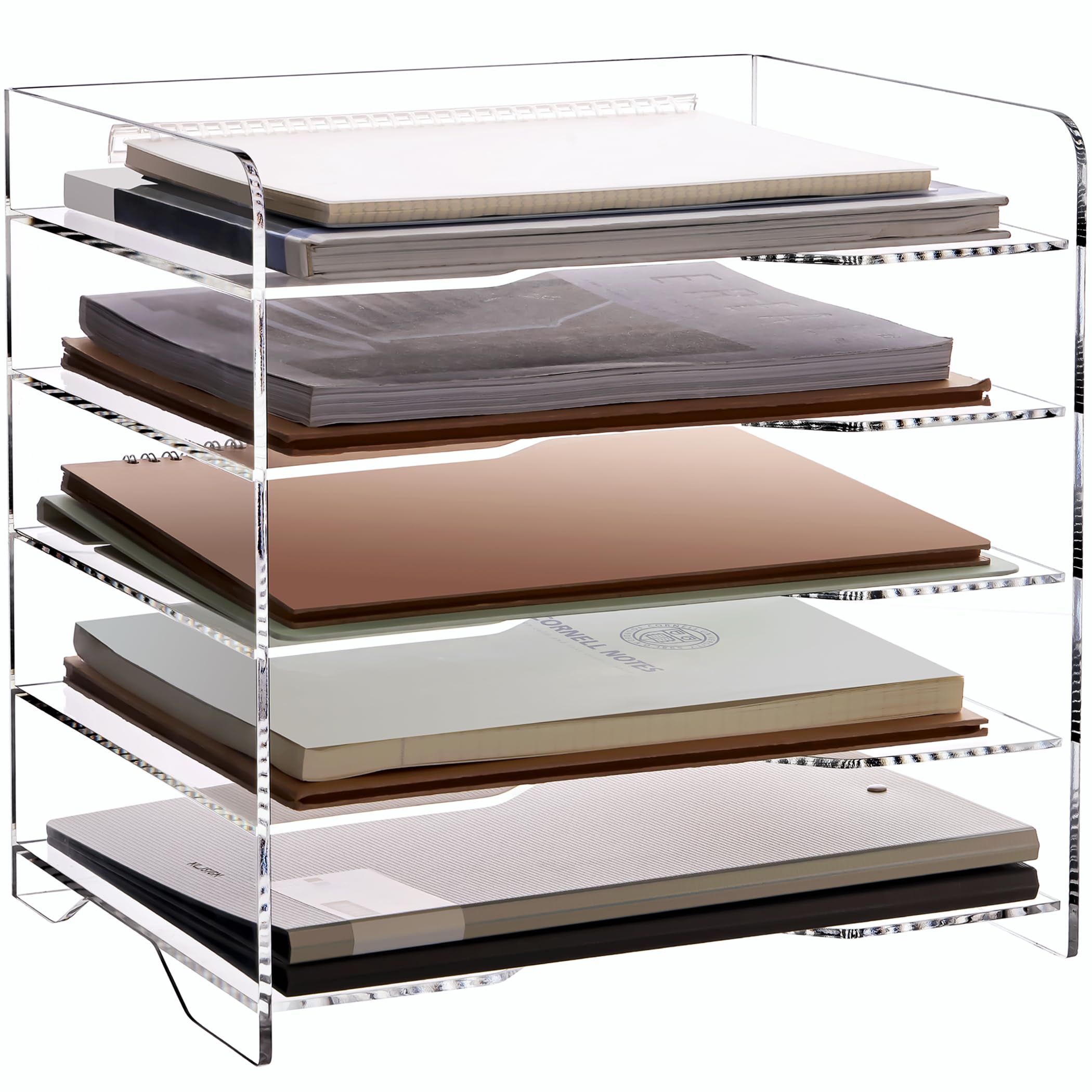 5-Tier Clear Acrylic Desk File Organizer with Handle - Letter Tray Paper Document Holder for Office, Home & Classroom - Perfect for Organizing Mail, Bills, Schoolwork & Office Supplies