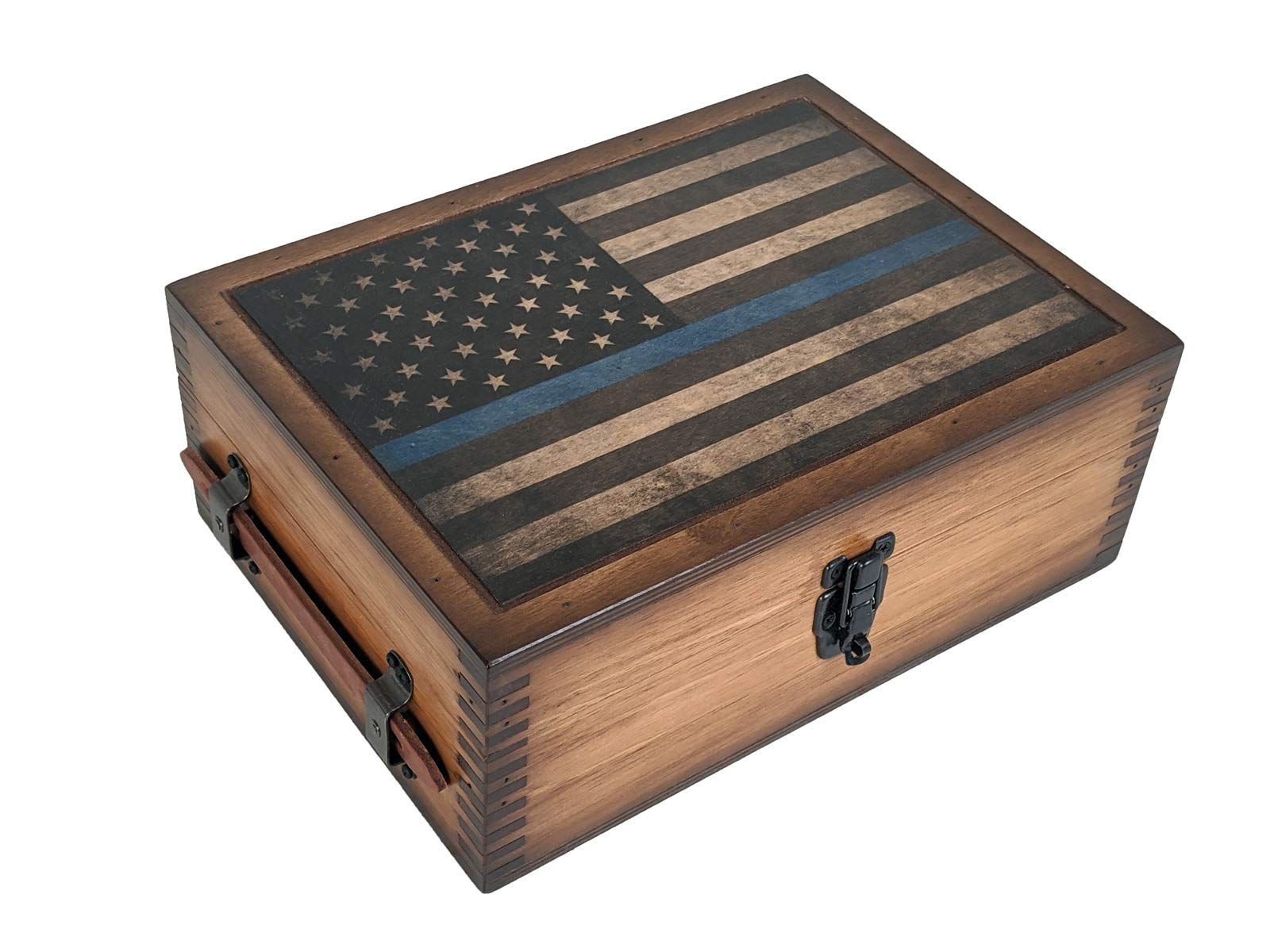 Premium Thin Blue Line Humidor - American Flag Design Cedar Wood Cigar Box for Police Support & Patriotic Gifts | Perfect for Home, Office & Man Cave Decor