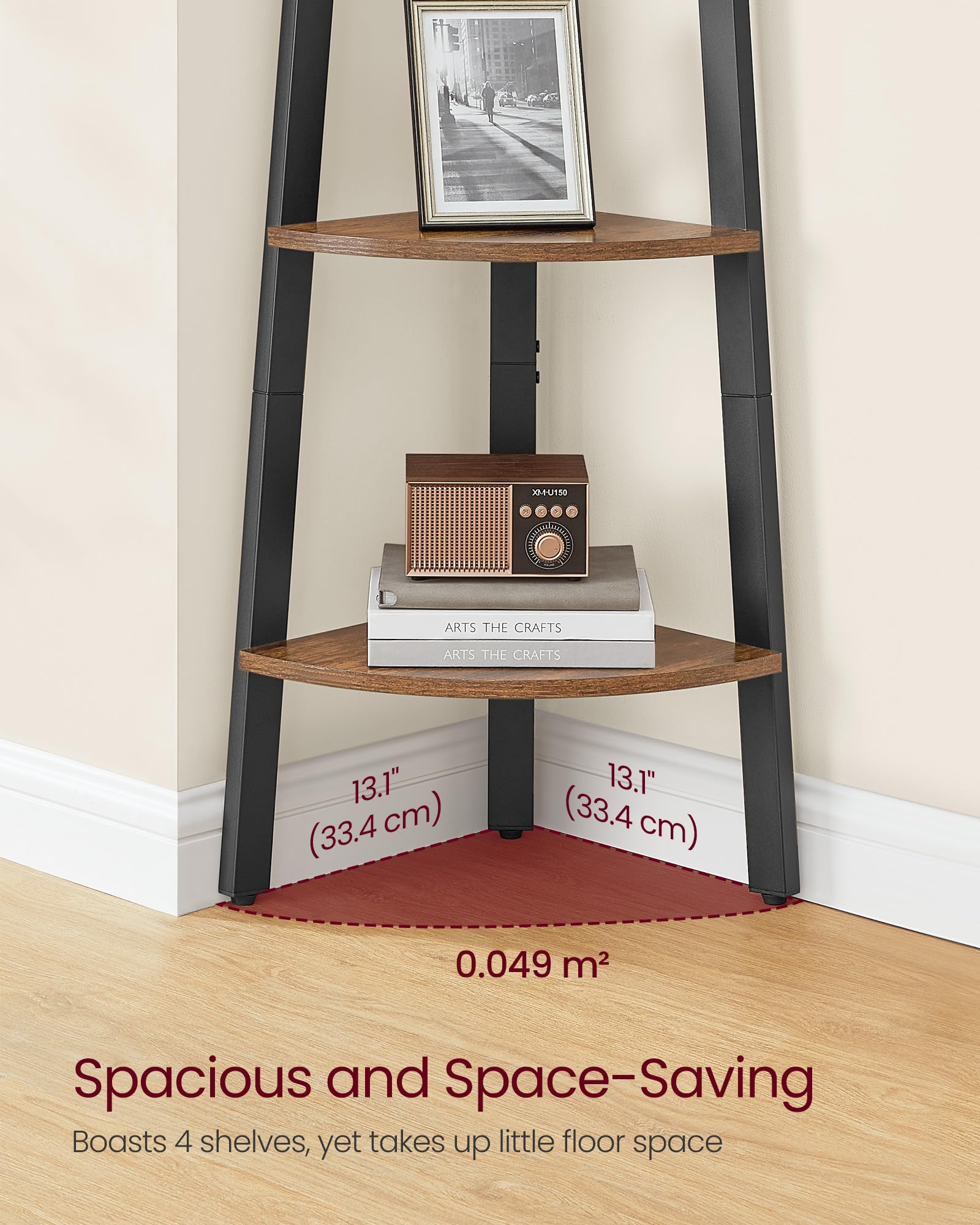 VASAGLE 4-Tier Industrial Corner Bookshelf - Rustic Brown & Black Ladder Shelf for Living Room, Office, Kitchen | Space-Saving Storage Solution for Plants, Books, Decor & More