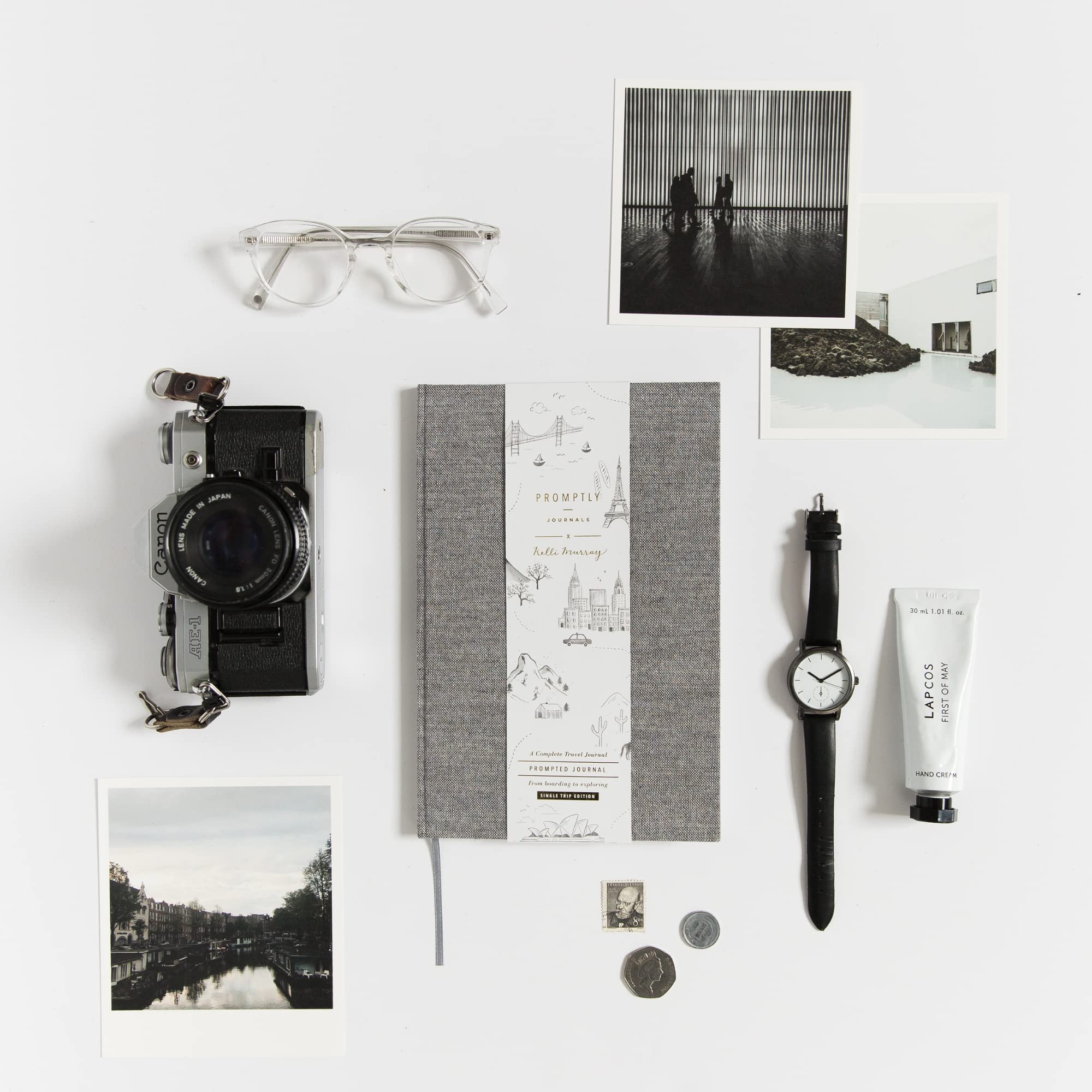 Promptly Journals - Complete Travel Journal for Boarding to Exploring (Grey, Linen) | Vacation Diary & Travel Memory Book | Road Trip Essentials | Perfect for Adventure Travelers & Holiday Planners