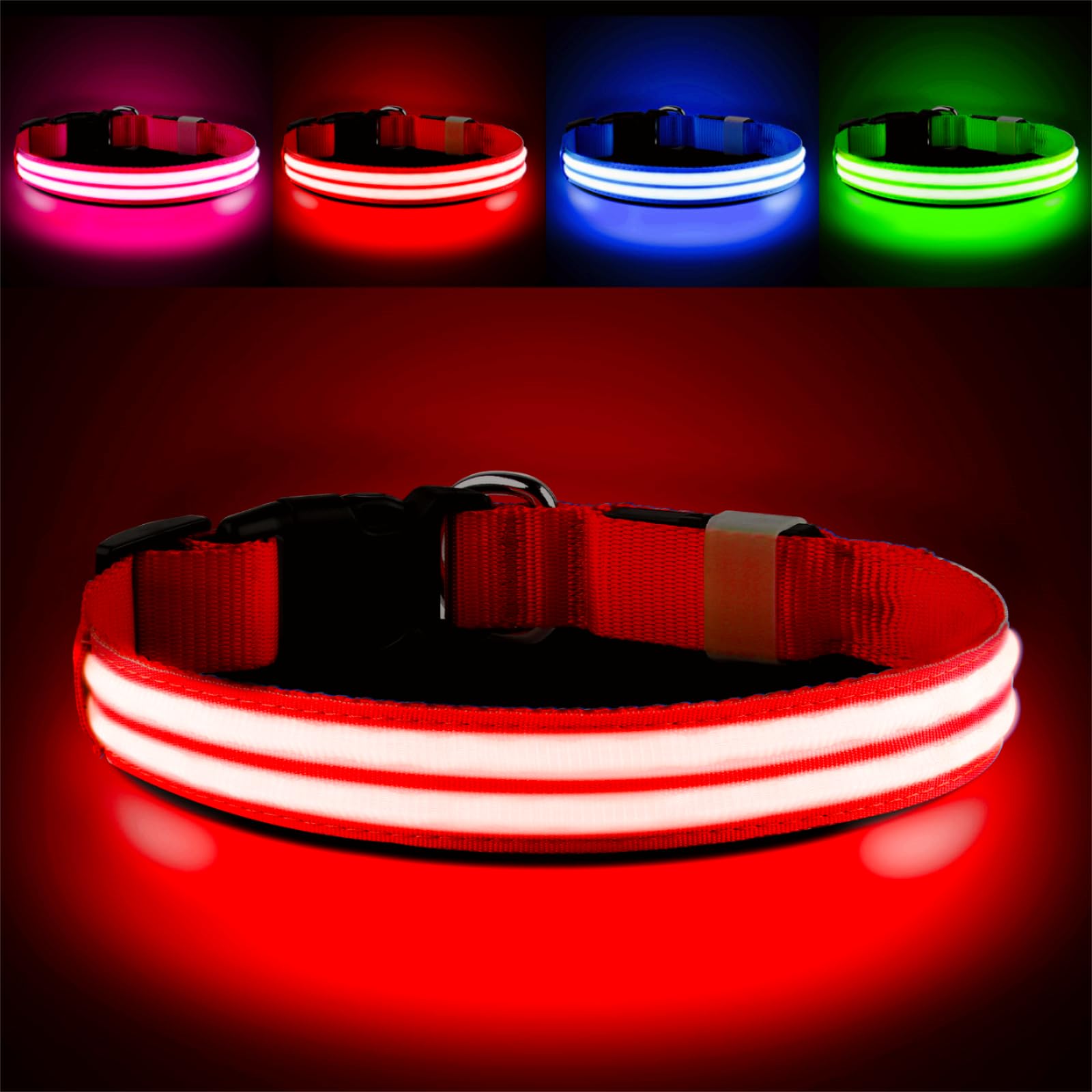 Rechargeable LED Dog Collar - Waterproof & Glow in The Dark Safety Collar for Small, Medium & Large Dogs - Perfect for Night Walks, Jogging & Outdoor Adventures
