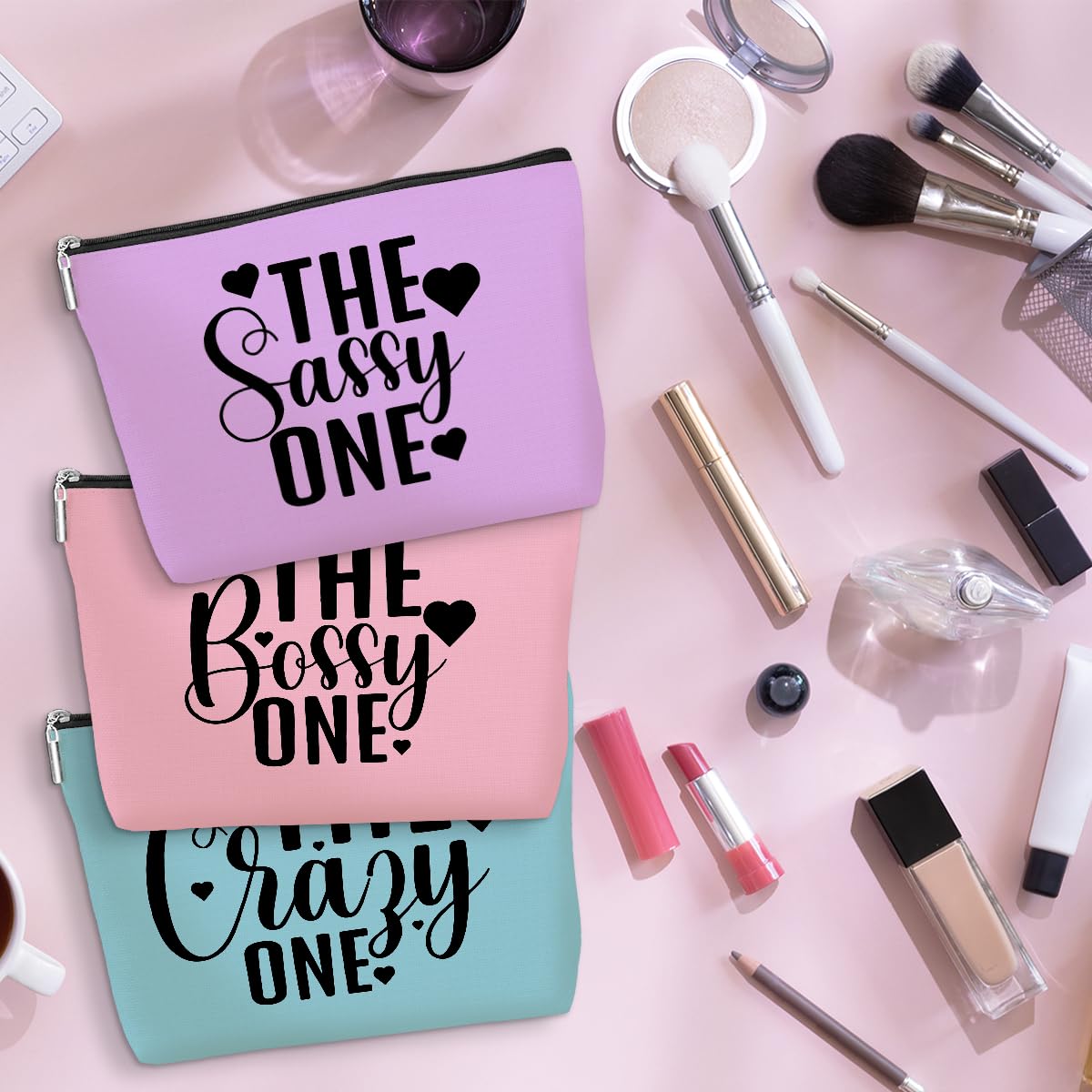 3 Pcs Funny Girls Trip Makeup Bags - Cute Cosmetic Bags for Women, Bestie Friendship Gifts for Birthday, Christmas, Bachelorette Party & Wedding - Perfect for Travel, Vacation & Weekend Getaways with Friends