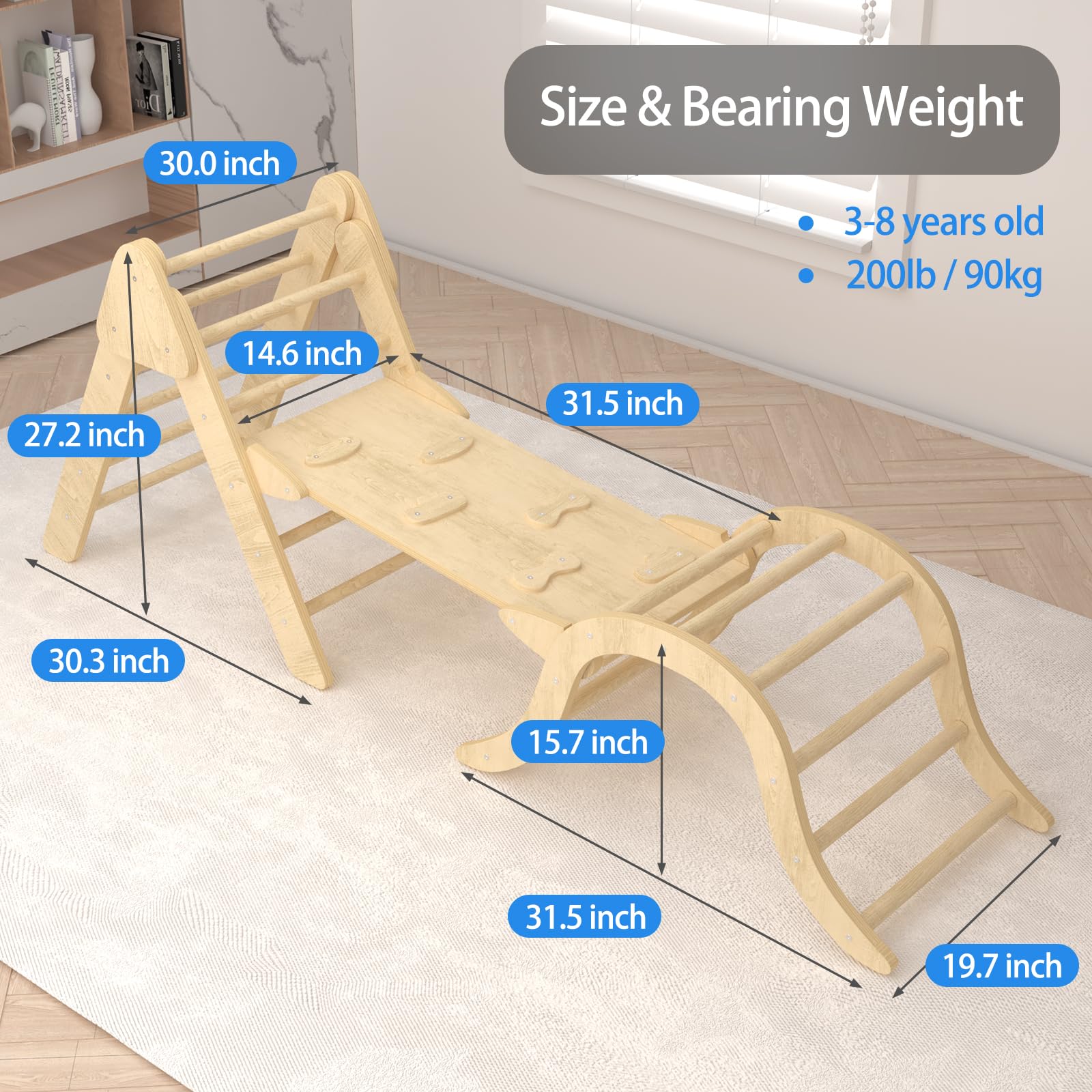 Montessori Climbing Toys for Toddlers - Pikler Triangle & Arch Set with Ramp - Indoor Playground Equipment for Kids - Perfect for Home, Daycare & Montessori Learning Activities