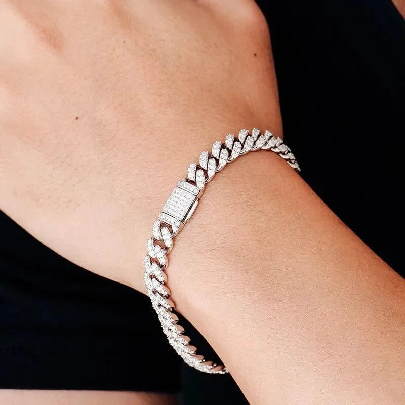 ROBUKF Genuine Moissanite 6mm Cuban Link Bracelet for Men - VVS1 Diamond Clarity, 925 Sterling Silver White Gold Plated | Luxury Hip Hop Jewelry Gift for Birthday, Anniversary & Special Occasions