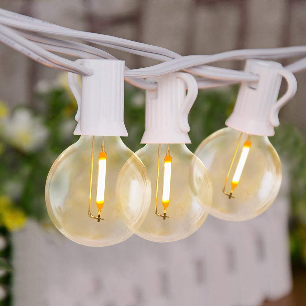 GOOTHY 25Ft Waterproof Connectable Globe LED String Lights with 14 Plastic Bulbs - Indoor/Outdoor Decorative Lighting for Bedroom, Patio, Garden, Bistro, Backyard & Wedding Parties (White)
