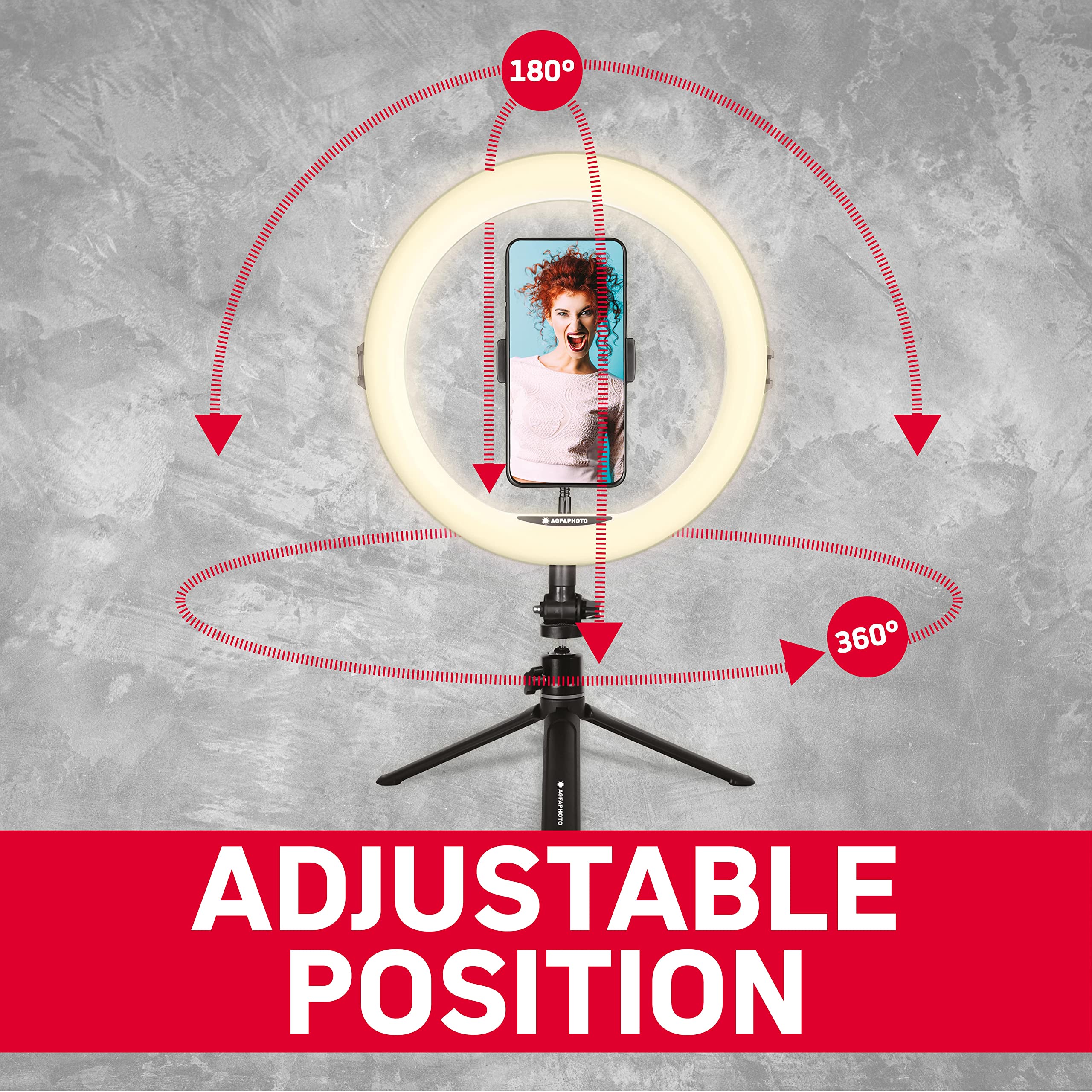 AgfaPhoto Realiview ARL11 11'' LED Ring Light with Tripod Stand - Professional Lighting for Photography, Selfies, Videos, YouTube, Makeup & TikTok - Compatible with Smartphones - Perfect for Content Creators, Beauty Vloggers & Live Streaming