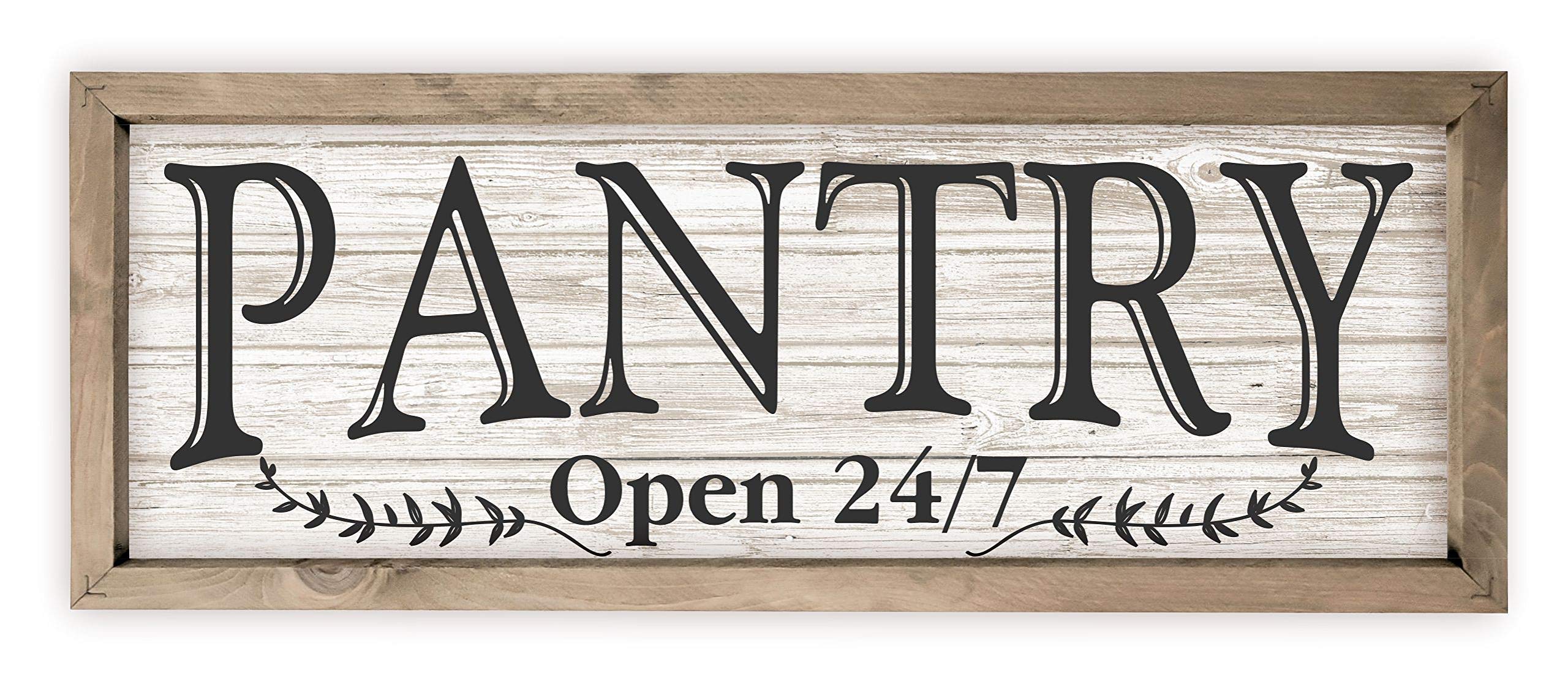 Rustic White Wood Pantry Open 24/7 Wall Decor Sign - 8x24 Inches - Farmhouse Kitchen Decor for Home, Cafe & Restaurant