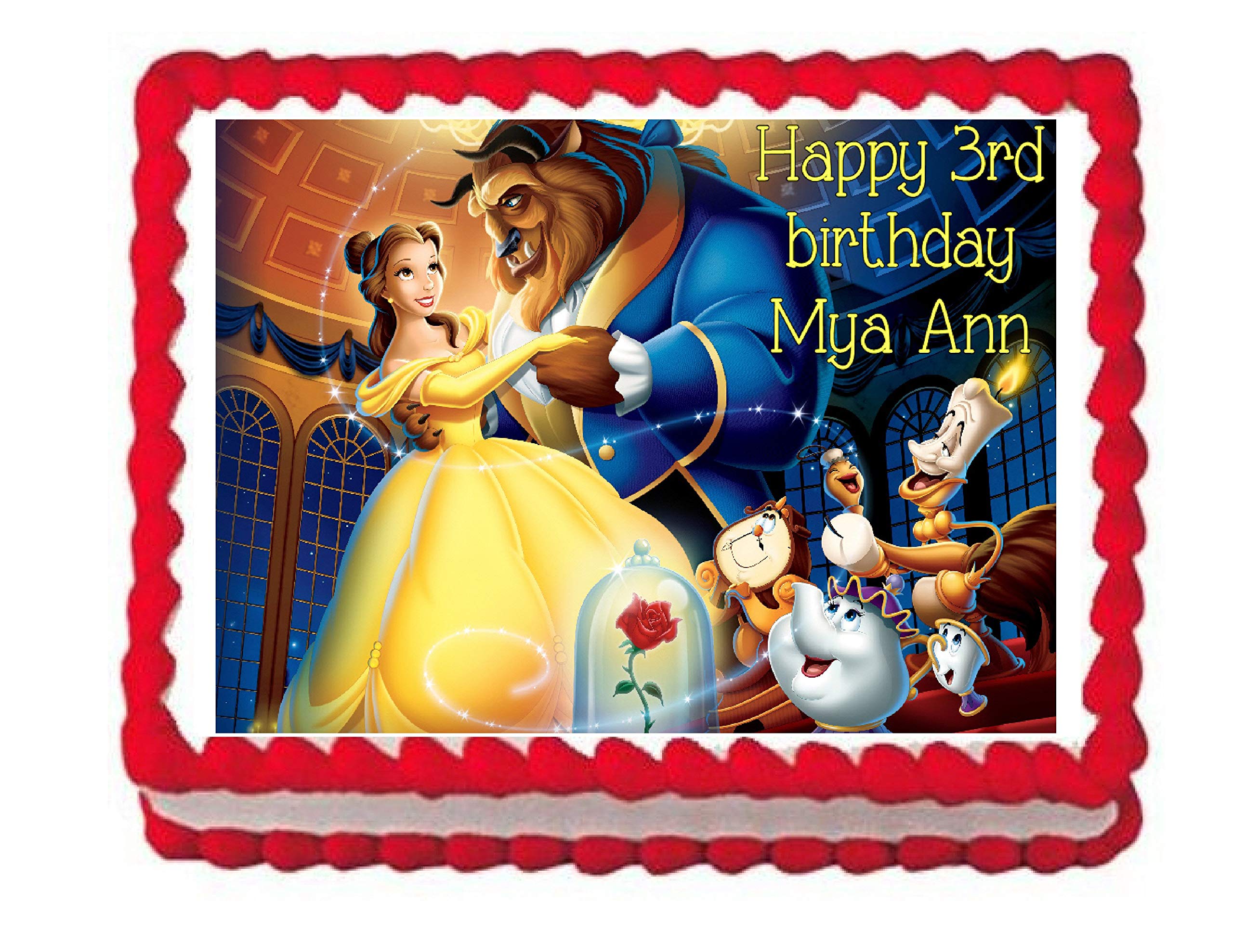 Beauty and The Beast Edible Cake Topper - Custom Printed Frosting Sheet for Birthday, Wedding & Disney Themed Cakes | Perfect for Kids' Parties & Disney Movie Nights