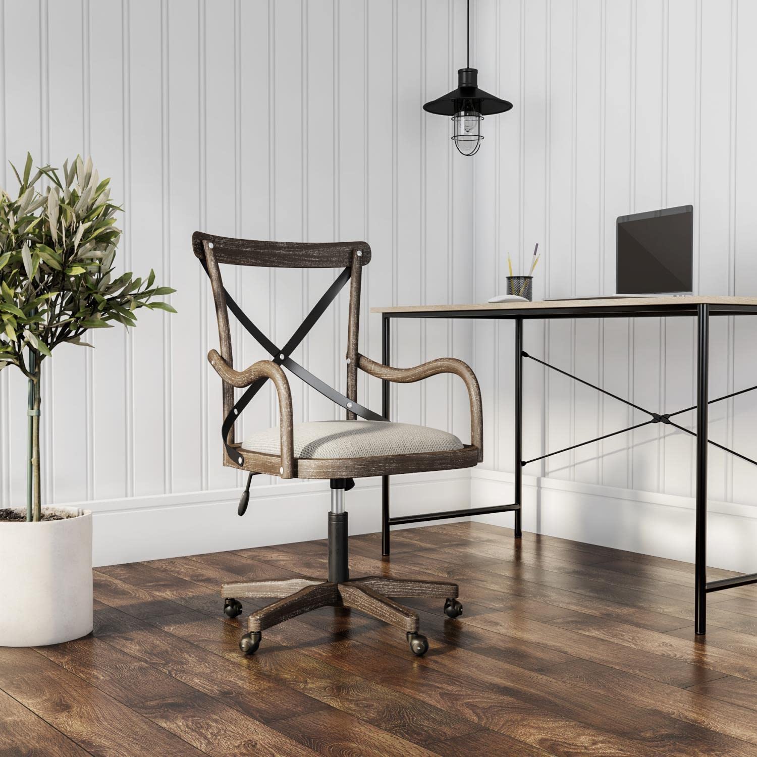 Linon Carson Cafe Office Chair - Ergonomic Gray Wash Fabric Desk Chair for Home & Office Use - Perfect for Work, Study, and Conference Rooms