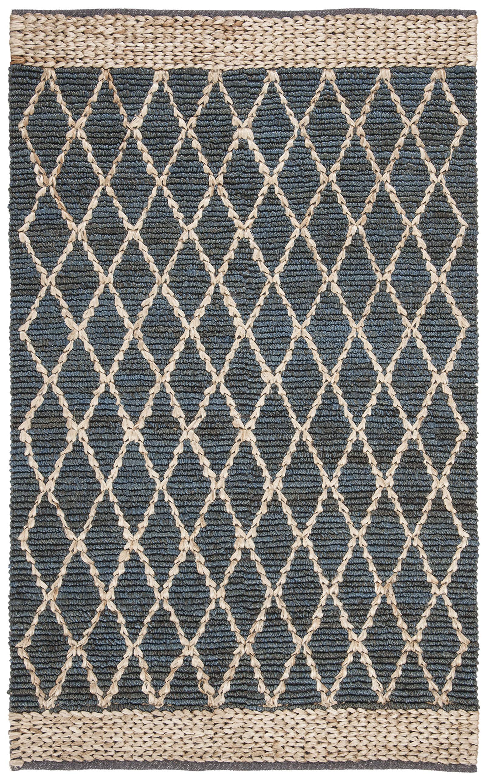 SAFAVIEH Handmade Moroccan Trellis Jute Area Rug 8' x 10' - Blue Boho Natural Fiber Rug for Living Room & Bedroom | Durable High Traffic Floor Covering | Eco-Friendly Home Decor for Bohemian & Coastal Style Interiors