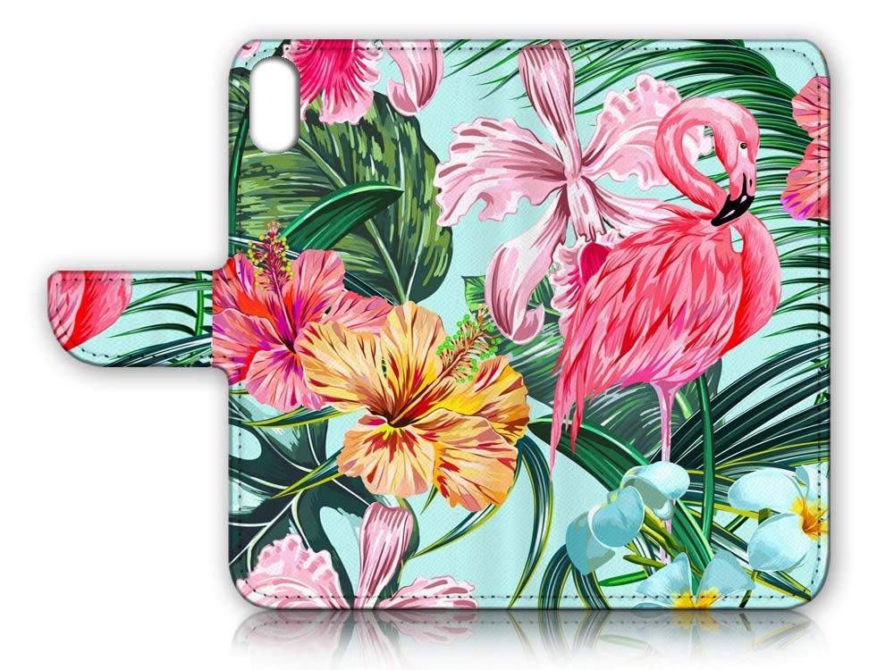 Premium Flip Wallet Phone Case for iPhone X & iPhone Xs - A24186 Tropical Flamingo Design | Slim Protective Cover with Card Slots | Perfect for Travel, Shopping & Everyday Use