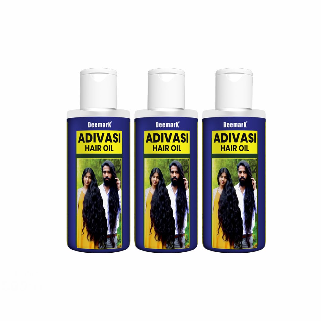 Deemark Adivasi Hair Oil - 100% Natural Non-Sticky Hair Growth Treatment for Men & Women - Suitable for All Hair Types (Pack of 3) | Daily Hair Care, Scalp Massage & Frizz Control