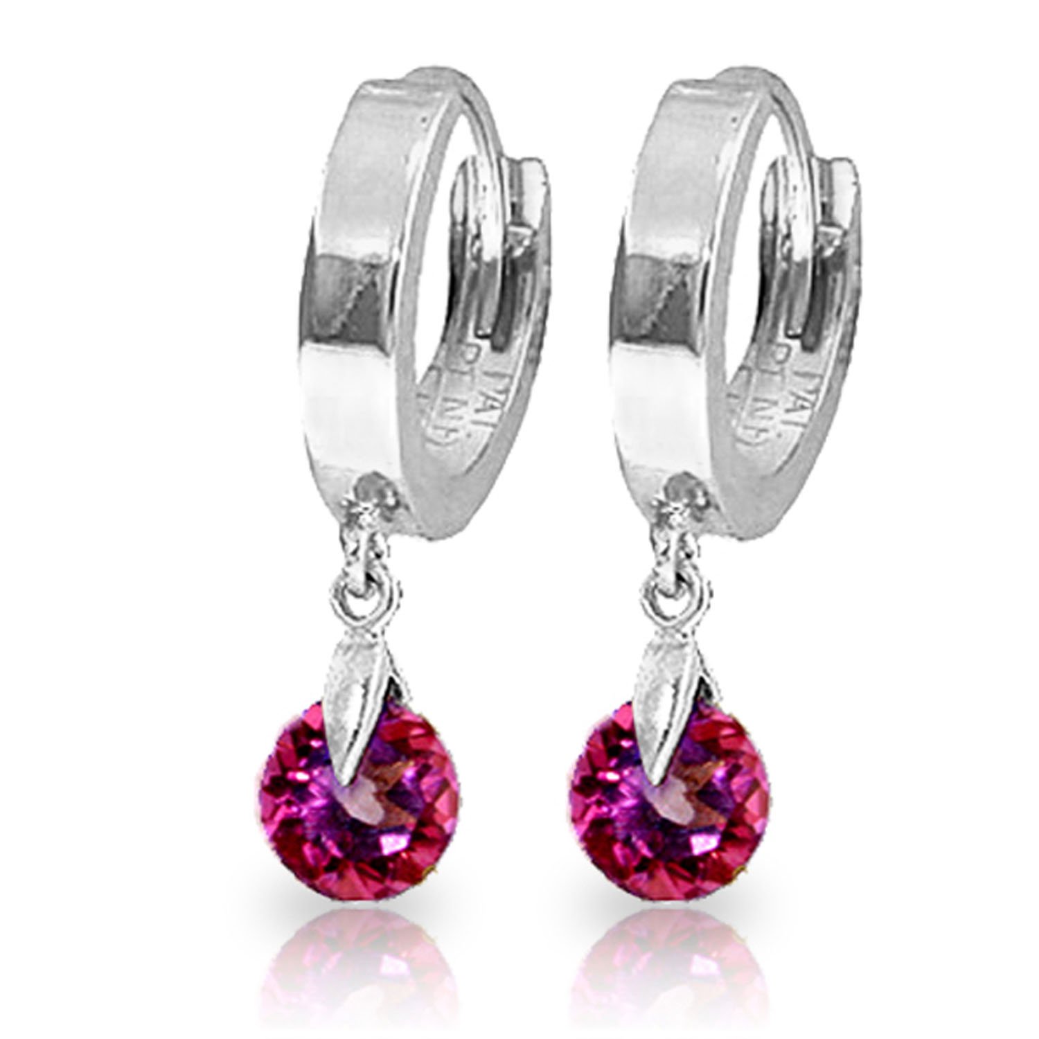 2 Carat 14k Solid White Gold Hoop Earrings with Natural Pink Topaz - Elegant Dangle Earrings for Women, Perfect for Weddings, Parties & Special Occasions