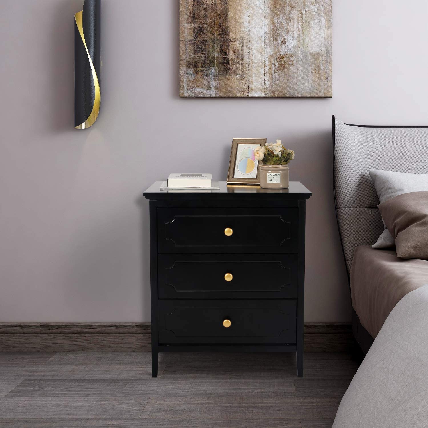YIGOBUY 19 Inch Black Nightstand with 3 Drawers - Wooden Bedside Table with Storage for Bedroom, Living Room - Modern End Table with Black Finish (Set of 2) - Perfect for Small Spaces, Apartment Furniture & Guest Room Decor