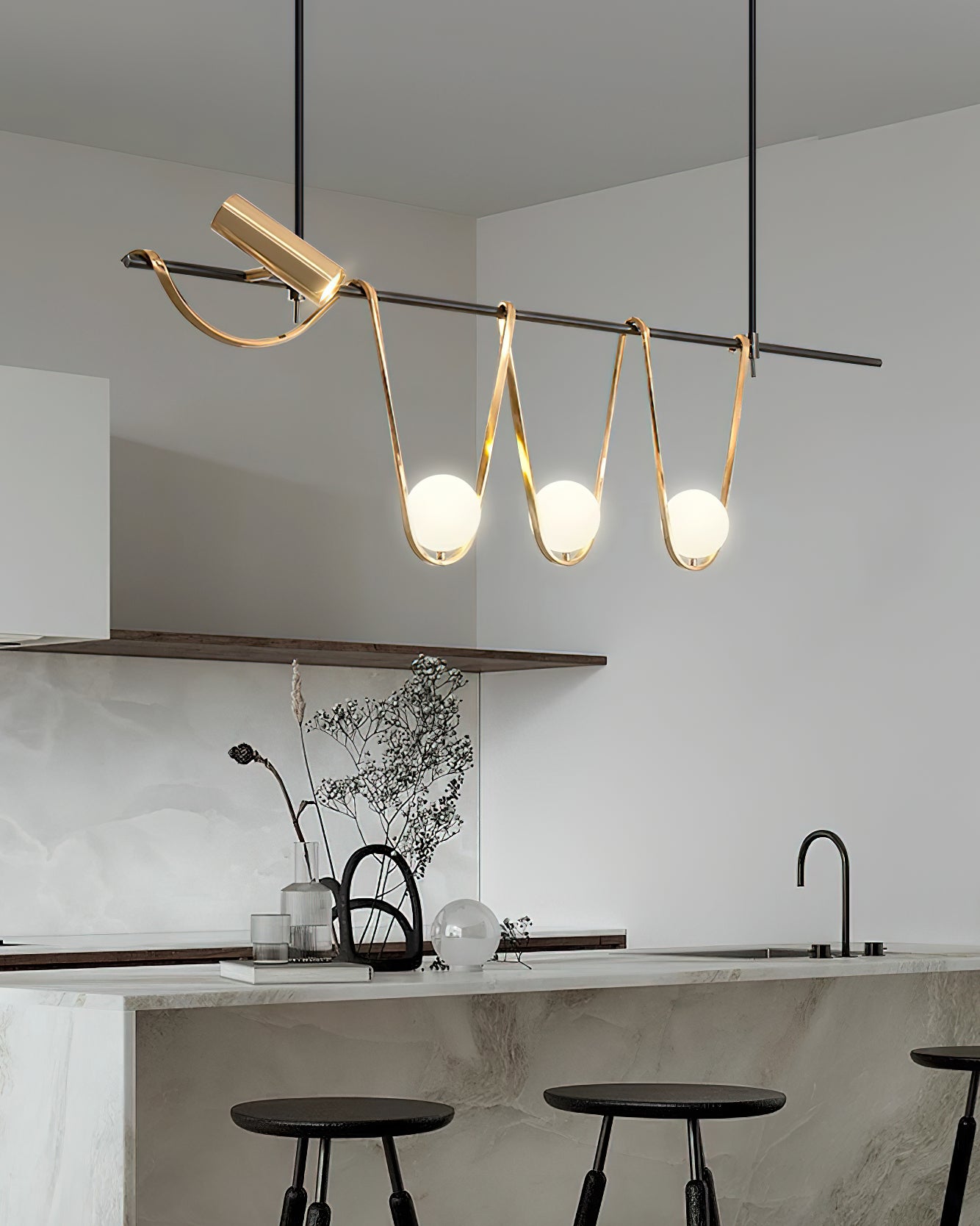 Modern Linear Island Chandelier - Sleek 6-Light LED Pendant Lighting for Kitchen Dining Room - Perfect Over Countertops & Breakfast Bars