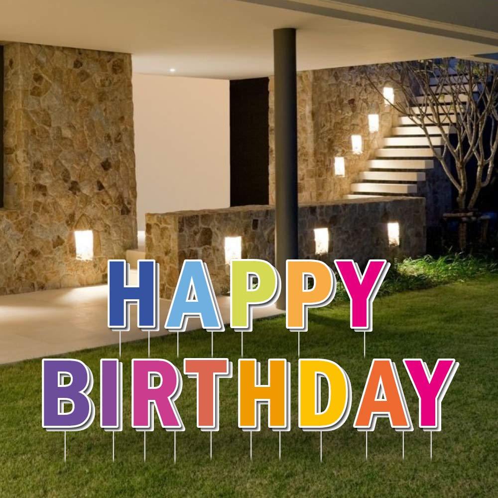 Happy Birthday Yard Signs with Stakes - 13 Pack Colorful 3D Outdoor Birthday Decorations (15 Large Size) - Waterproof Thick Corrugated Board for Front Lawn, Garden Party & Backyard Celebrations