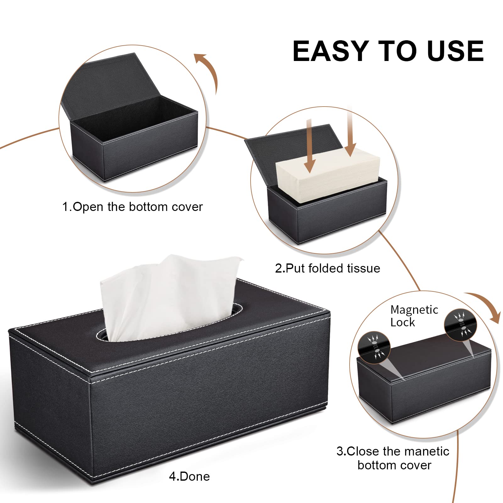 Premium PU Leather Rectangular Tissue Box Cover Holder - Decorative Storage for Kleenex & Napkins (9.84