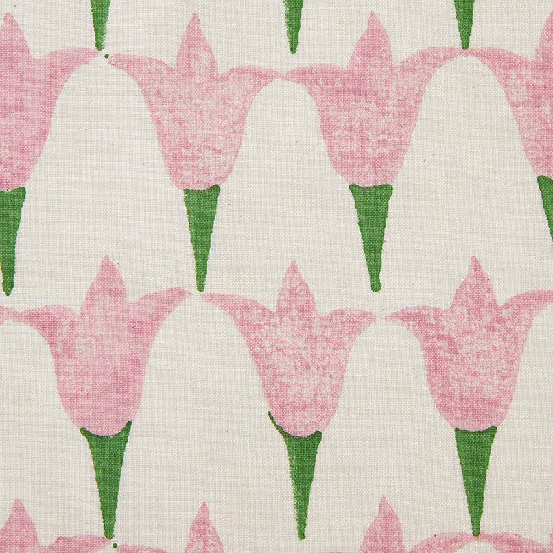 Tulip Block Printed Fabric - Linen/Cotton Blend with Rose & Grass Design - Perfect for DIY Crafts, Home Decor, and Fashion Sewing Projects