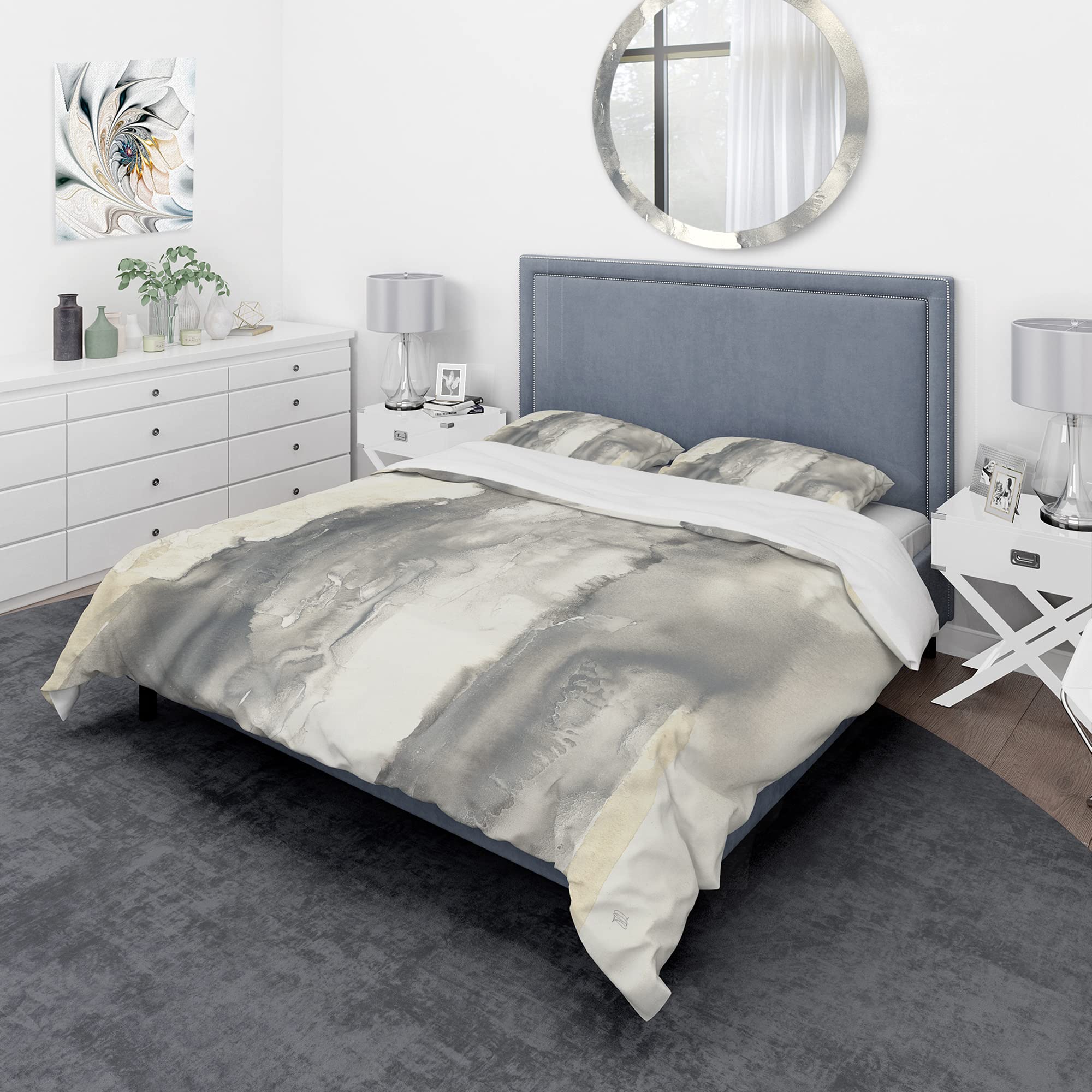 Modern Grey Abstract Duvet Cover Set King - 3Pc All-Season Bedding for Contemporary Bedrooms