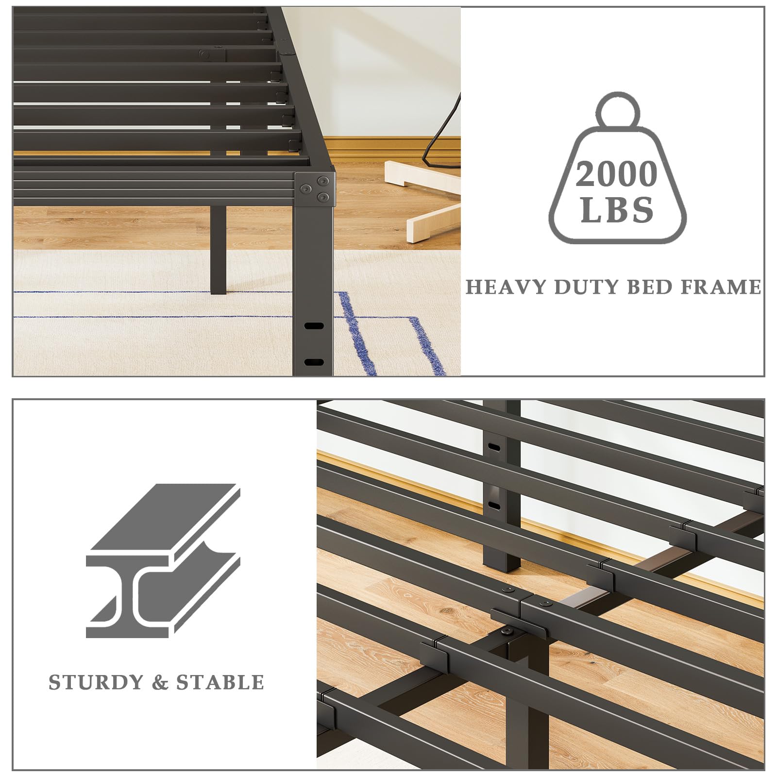 18 Inch Heavy Duty Twin Metal Bed Frame - No Box Spring Needed, Easy Assembly, Reinforced Steel Slats, Noise Free Mattress Foundation - Perfect for Kids Rooms, Guest Beds & Small Spaces (Black)
