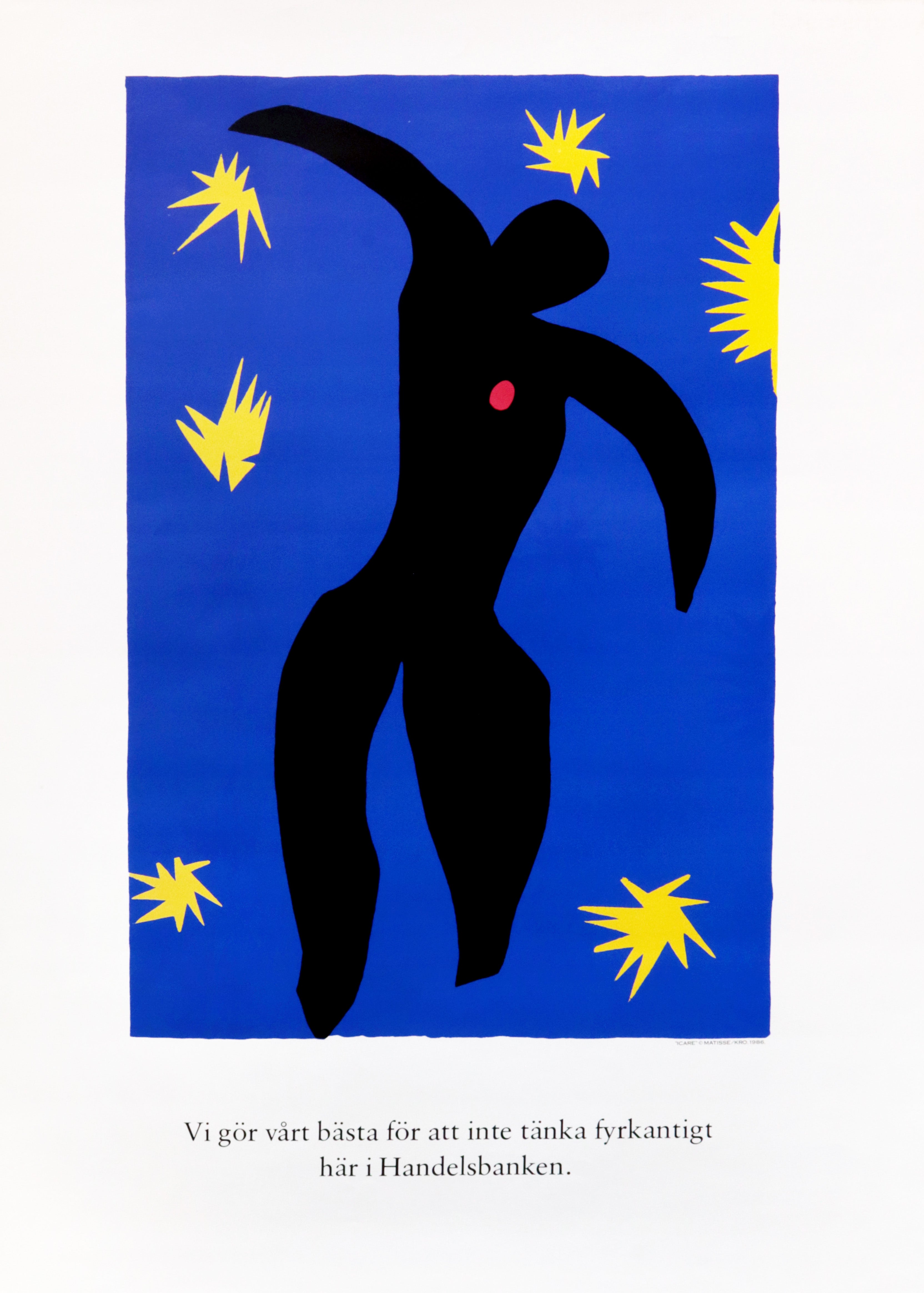 1986 Swedish Poster - 'Vi gör vårt bästa för att inte tänka fyrkantigt här i Handelsbanken' Vintage Art Print - We Do Our Best Not to Think Square Here at Handelsbanken - Matisse Inspired Wall Decor - Perfect for Office, Home or Art Gallery Display