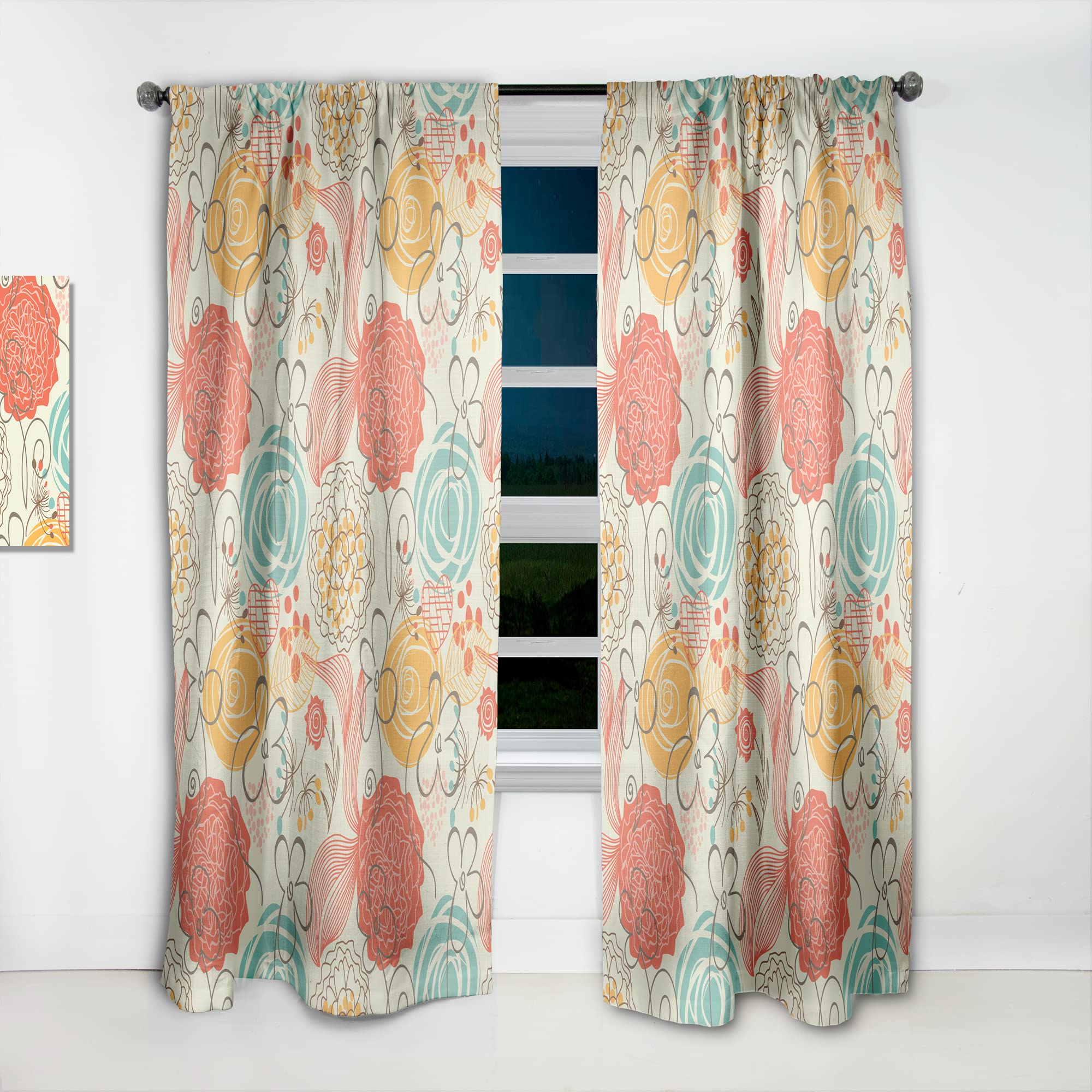 DesignQ Retro Floral Pattern Thermal Insulated Curtains - 52x95 Inch Single Panel for Bedroom & Living Room - Blackout Drapes for Home Decor & Privacy