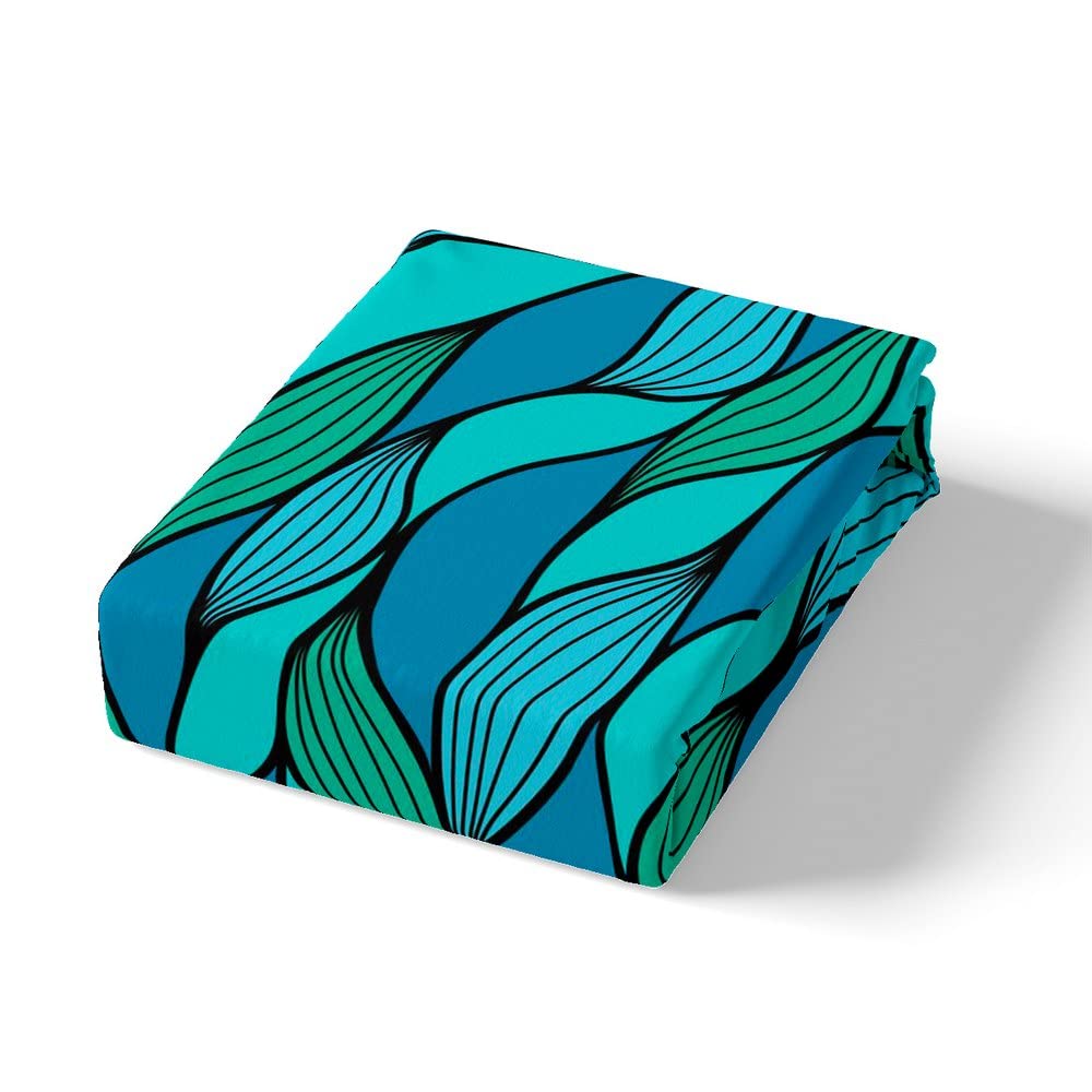 Abstract Ocean Waves Geometric Duvet Cover Set Twin Size - 2 Piece Kids Teens Girls Bedding with Swirl Teal Spiral Stripes Design & 1 Pillowcase - Perfect for Coastal Themed Bedrooms, Teen Room Decor, and Modern Nursery Designs