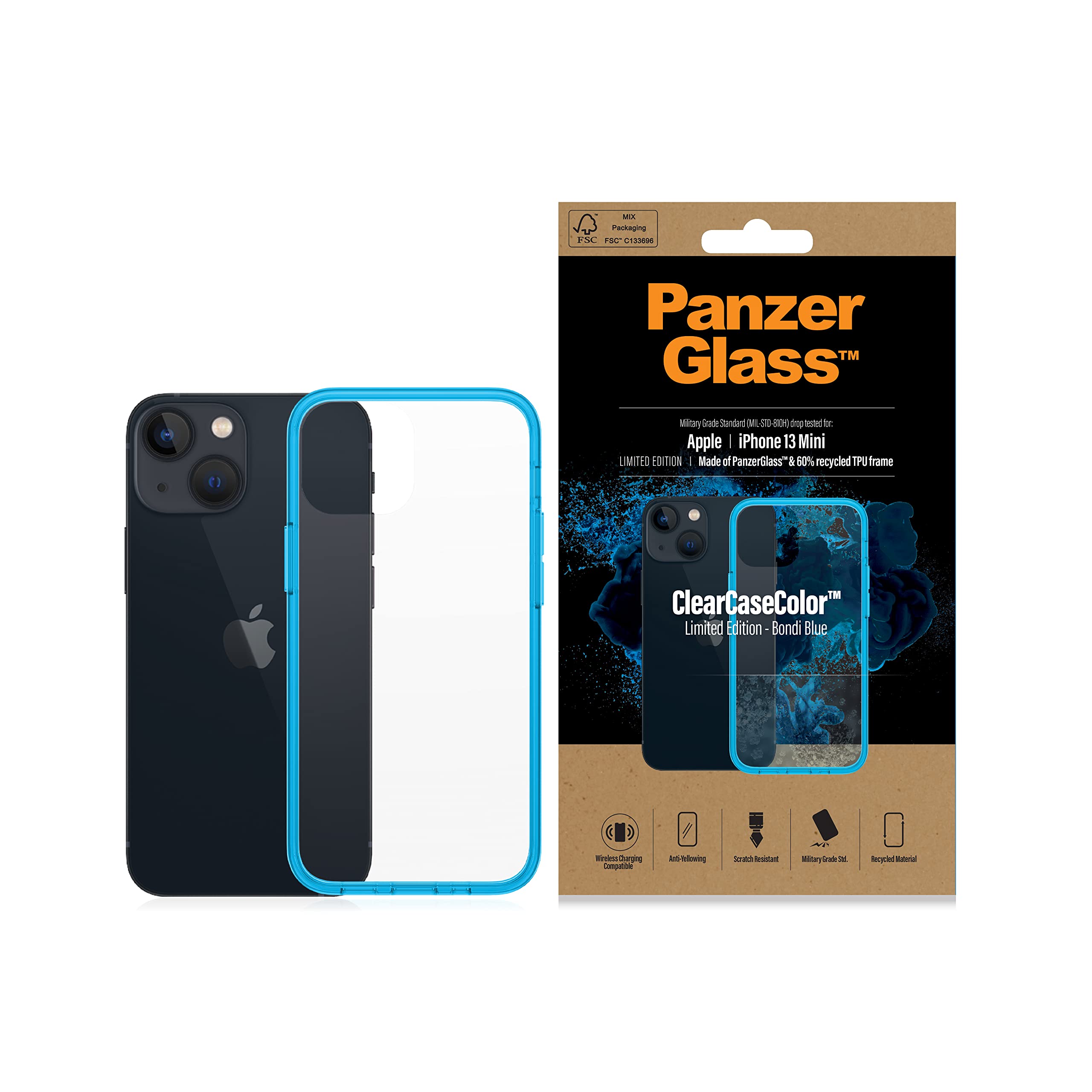 Military Grade Shockproof iPhone 13 Mini Case - Panzer Glass Clear Bondi Blue Limited Edition | Ultra Durable Hard Case with Military Protection | Perfect for Outdoor Adventures, Travel & Daily Use