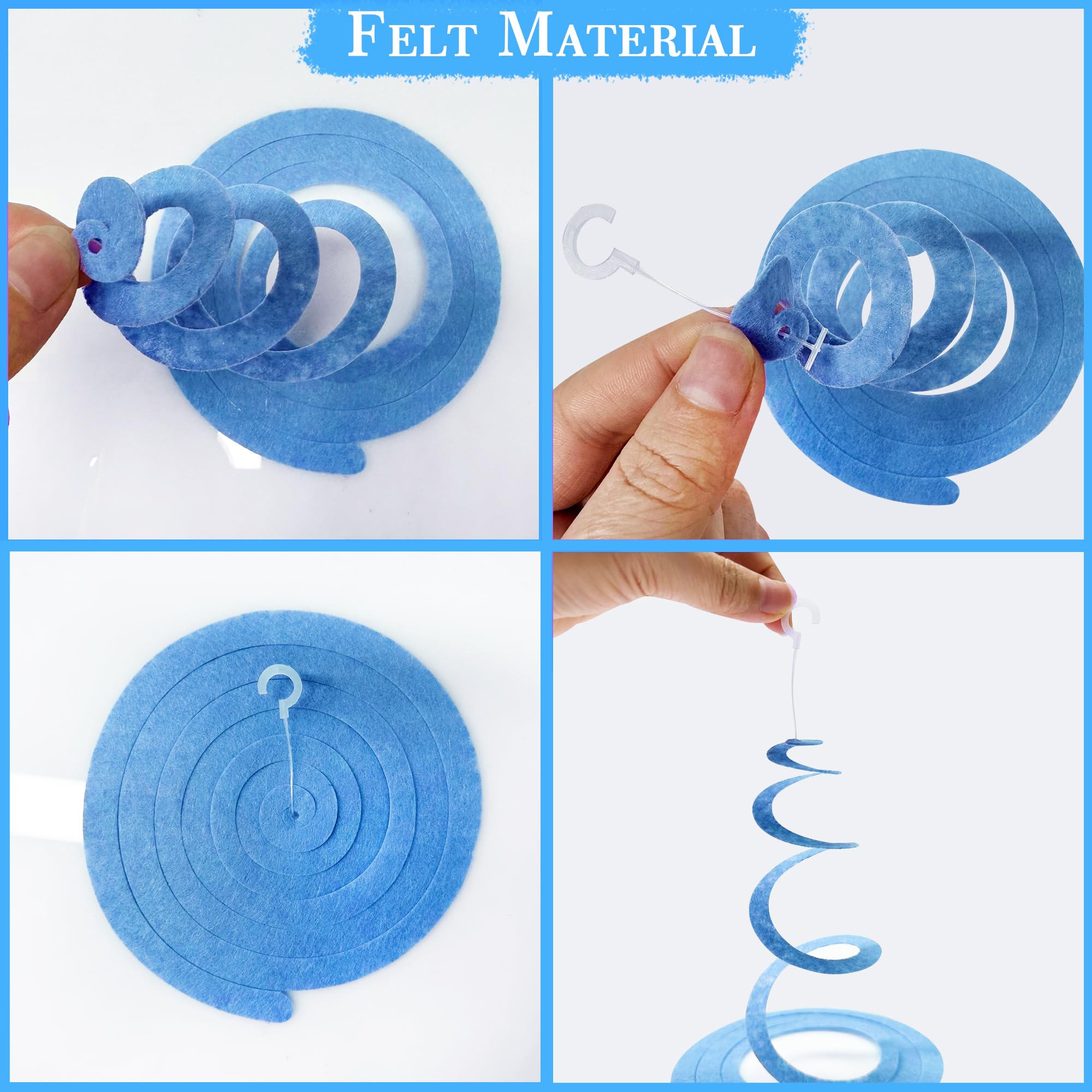 36 Pcs Blue Hanging Swirl Decorations - Ombre Royal Blue & White Felt Swirl Streamers, Spiral Ceiling Garland for Birthday, Wedding, Baby Shower, Graduation, Under The Sea & Nautical Theme Parties - Perfect for Home, School, and Event Decorations